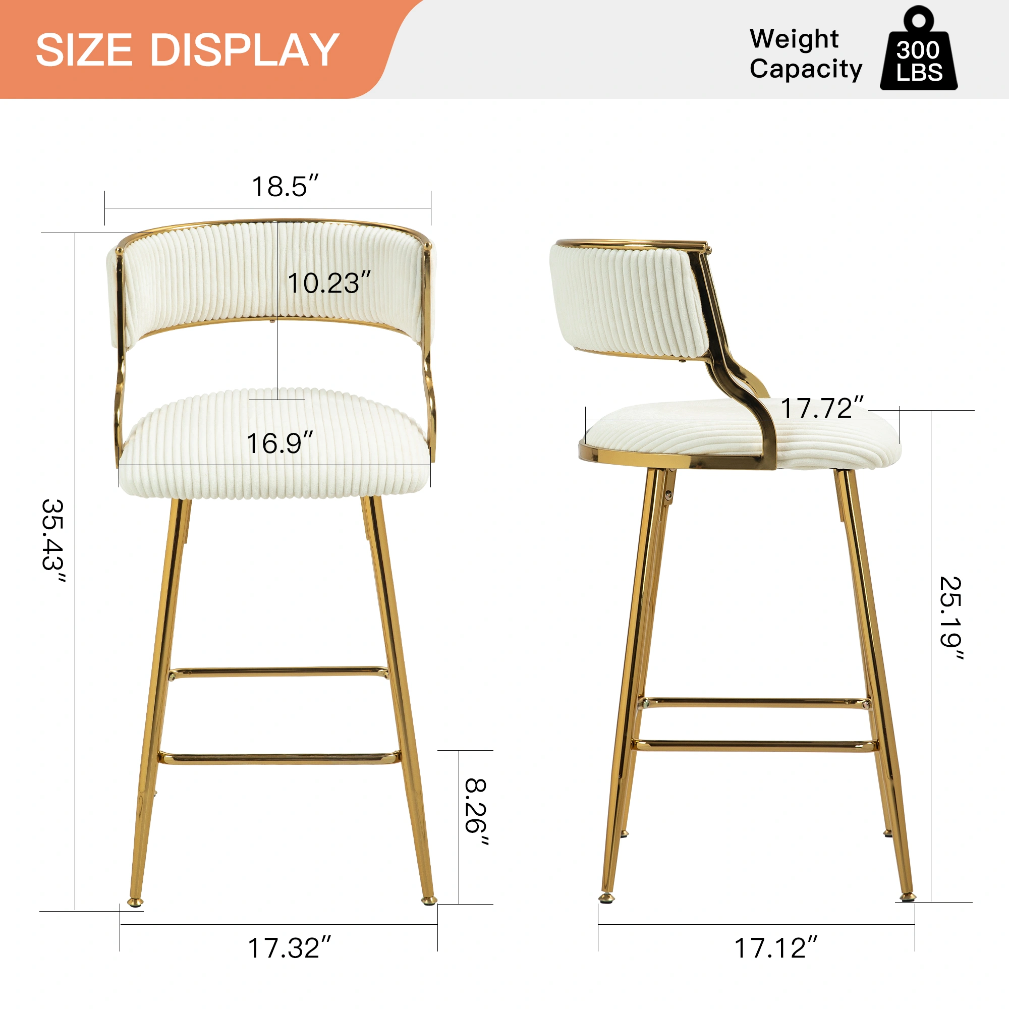 Set of 2, 26 Inch Counter Height Bar Stools with Back, view 5