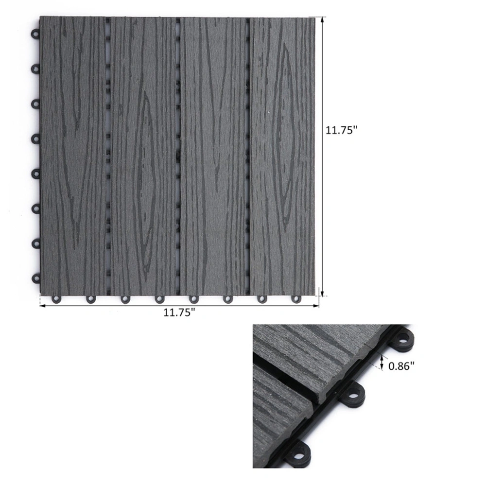 12" x 12" Interlocking Deck Tiles Pack of 11 Grey Outdoor Patio Flooring view 3