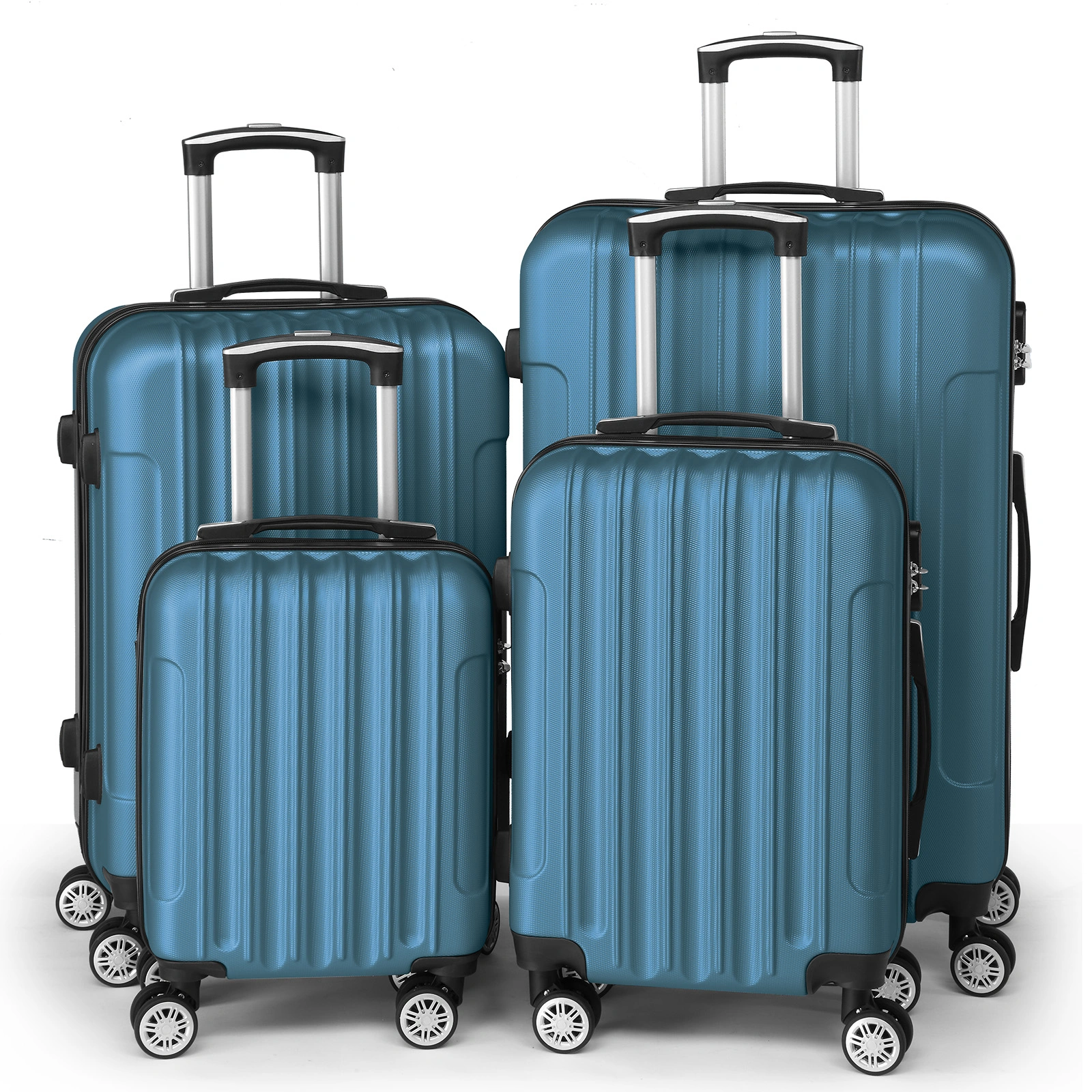 ABS 4-Piece Luggage Set with Vertical Stripe, 16/20/24/28in Suitcases, Steel Telescopic Handle, Classic Navy Blue