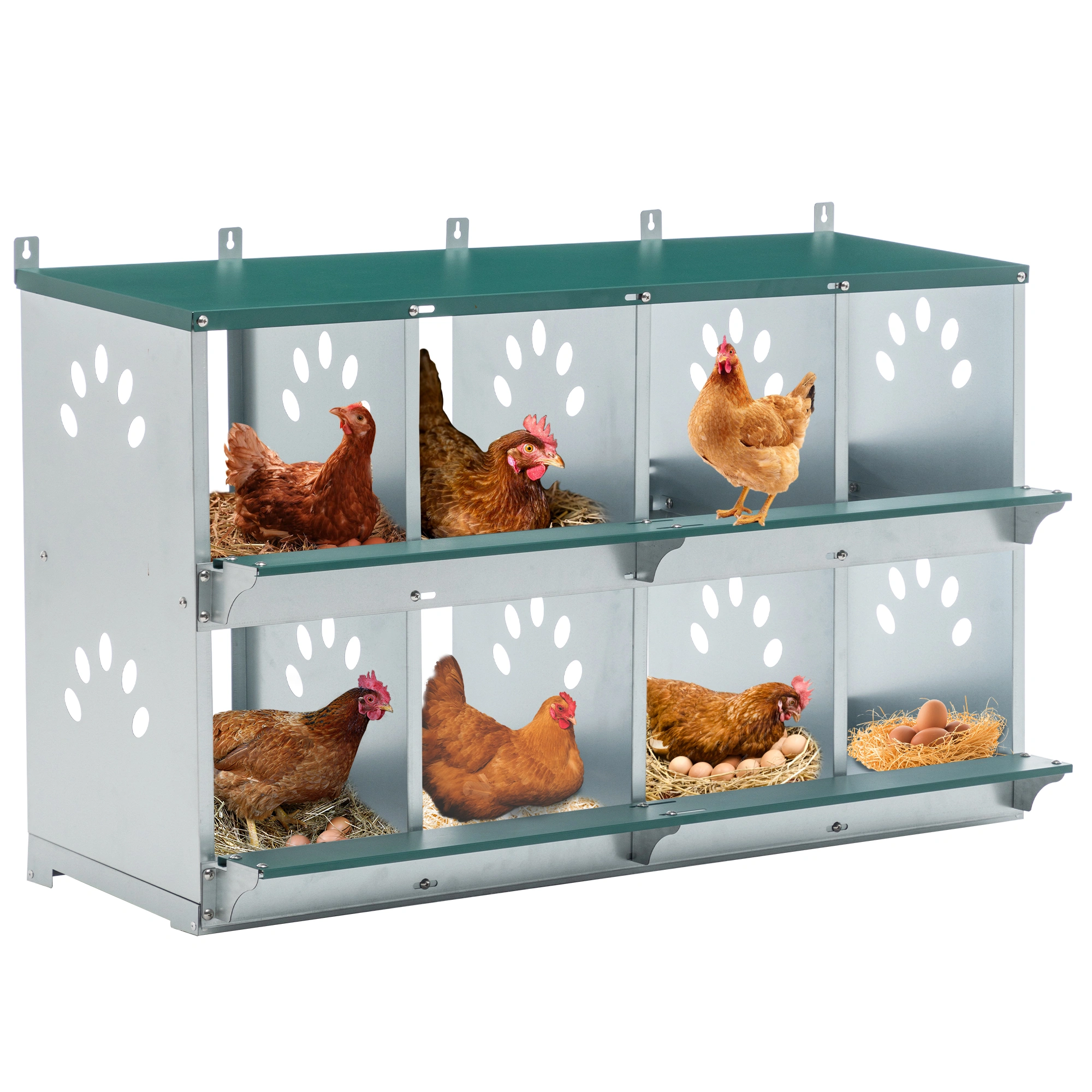 8-Compartment Wall-Mount Chicken Nesting Box, Metal Hen Nest Box with Large Vented Opening for Egg Laying