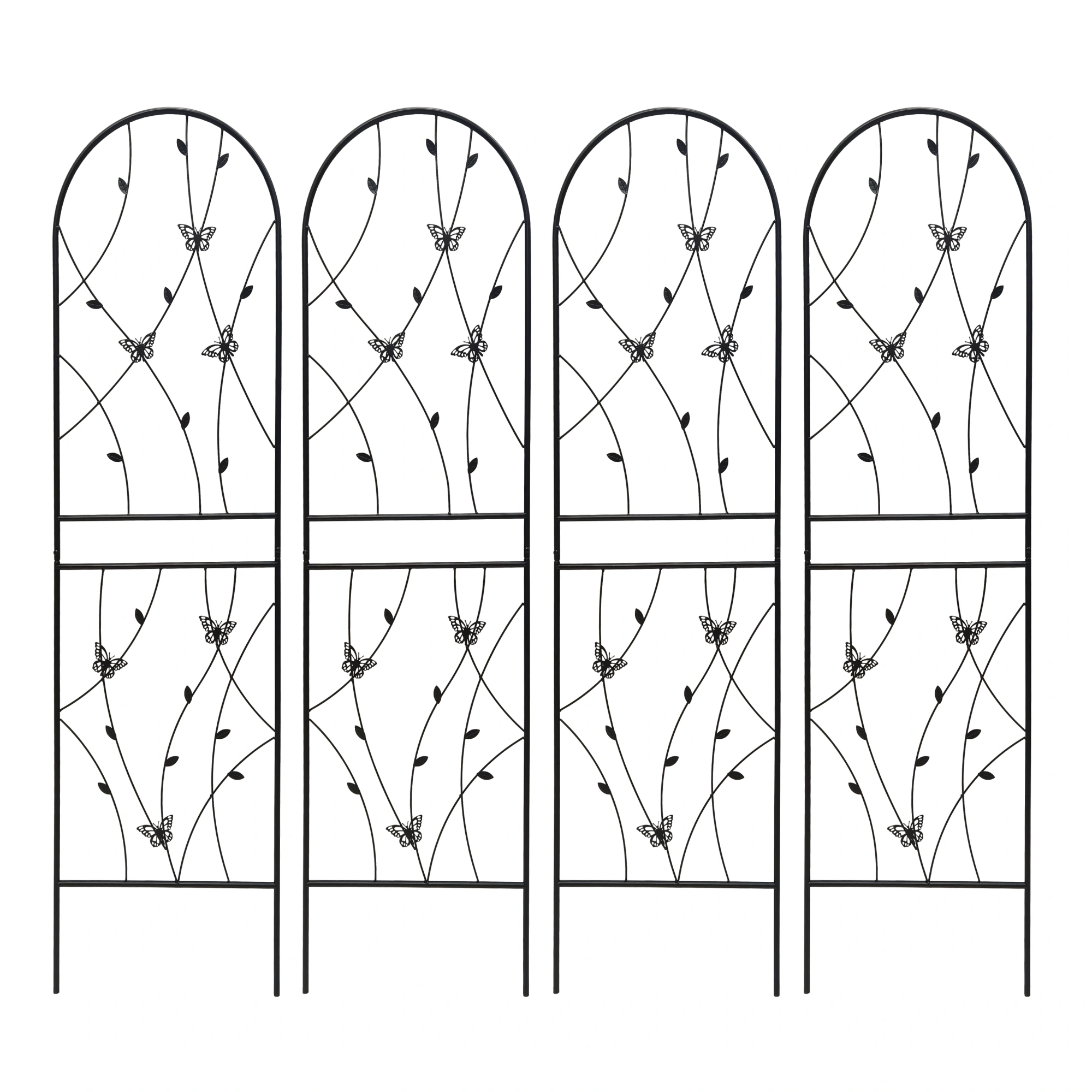 4 Pack Metal Garden Trellis 71" x 19.7" Rustproof Butterfly Wall Panel for Climbing Plants Outdoor Flower Support Black view 3