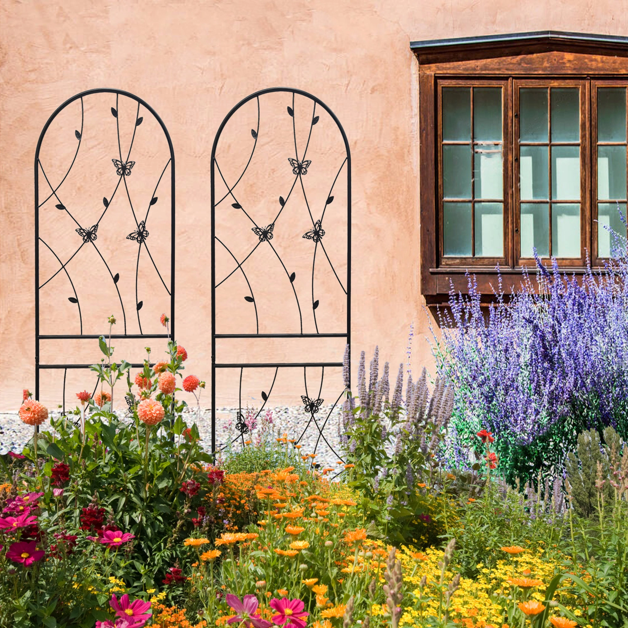 4 Pack Metal Garden Trellis 71" x 19.7" Rustproof Butterfly Wall Panel for Climbing Plants Outdoor Flower Support Black view 4