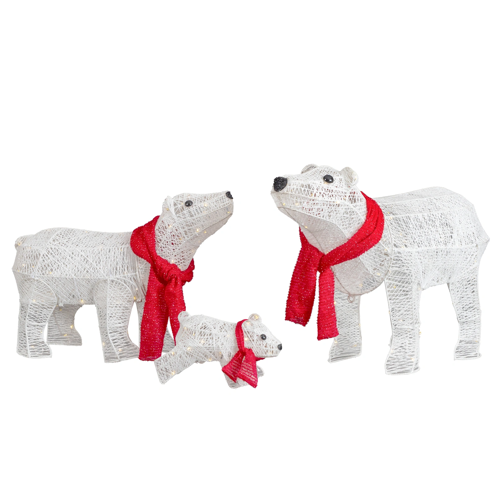 Set of 3 Lighted Polar Bear Family Christmas Decorations, 190 Warm White LED Pre-Lit Holiday Lights for Indoor Outdoor Yards, White