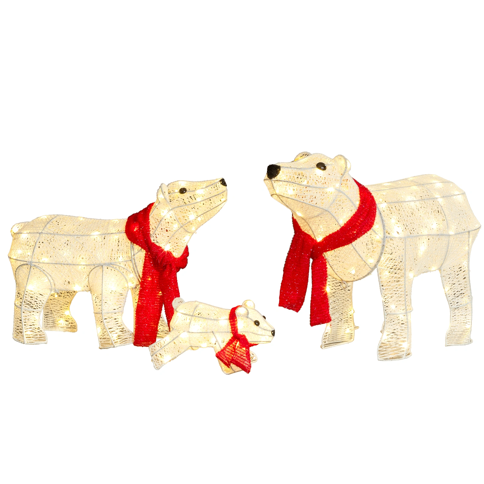 Set of 3 Lighted Polar Bear Family Christmas Decorations, 190 Warm White LED Pre-Lit Holiday Lights for Indoor Outdoor Yards, White view 3