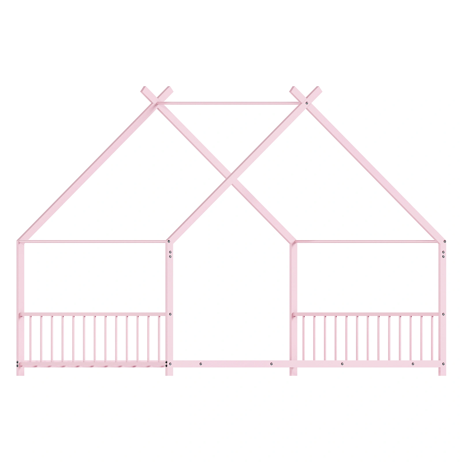 Pink Twin Iron Children's Bed, House-Shape Flat Bed Platform with Side Guardrails view 5