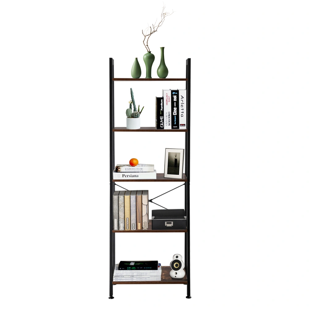 5 Tiers Industrial Ladder Shelf, Vintage Bookshelf, Metal Storage Rack for Office, Bathroom, Living Room view 3