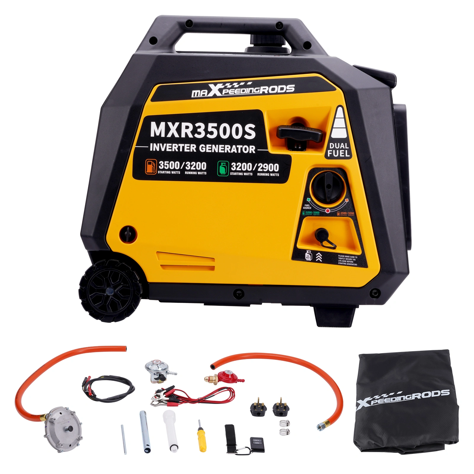 3500W Portable Petrol Inverter Generator, Dual Fuel LPG, Electric Start for Camping