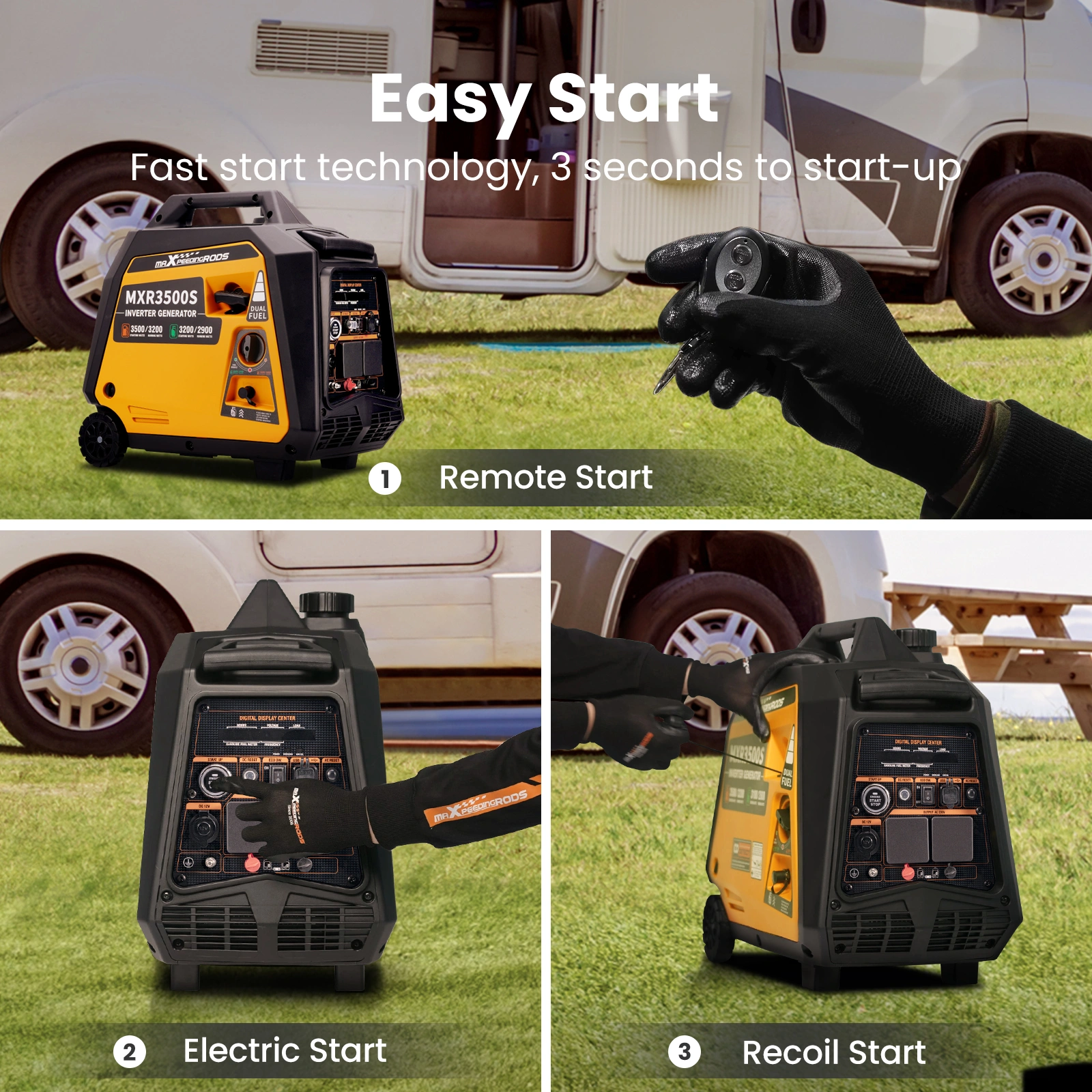 3500W Portable Petrol Inverter Generator, Dual Fuel LPG, Electric Start for Camping view 2