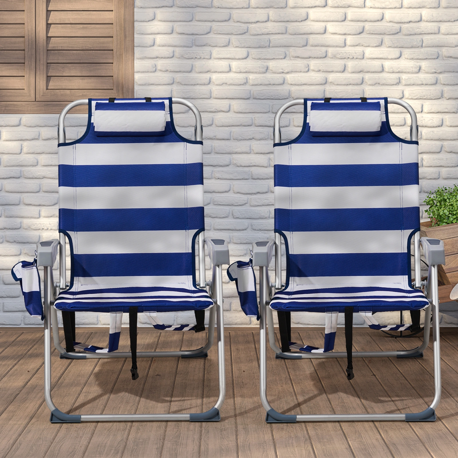 63*70*99cm Heightened Oxford Cloth Silver White Aluminum Tube Bearing 100kg Beach Chair Blue Stripes view 11