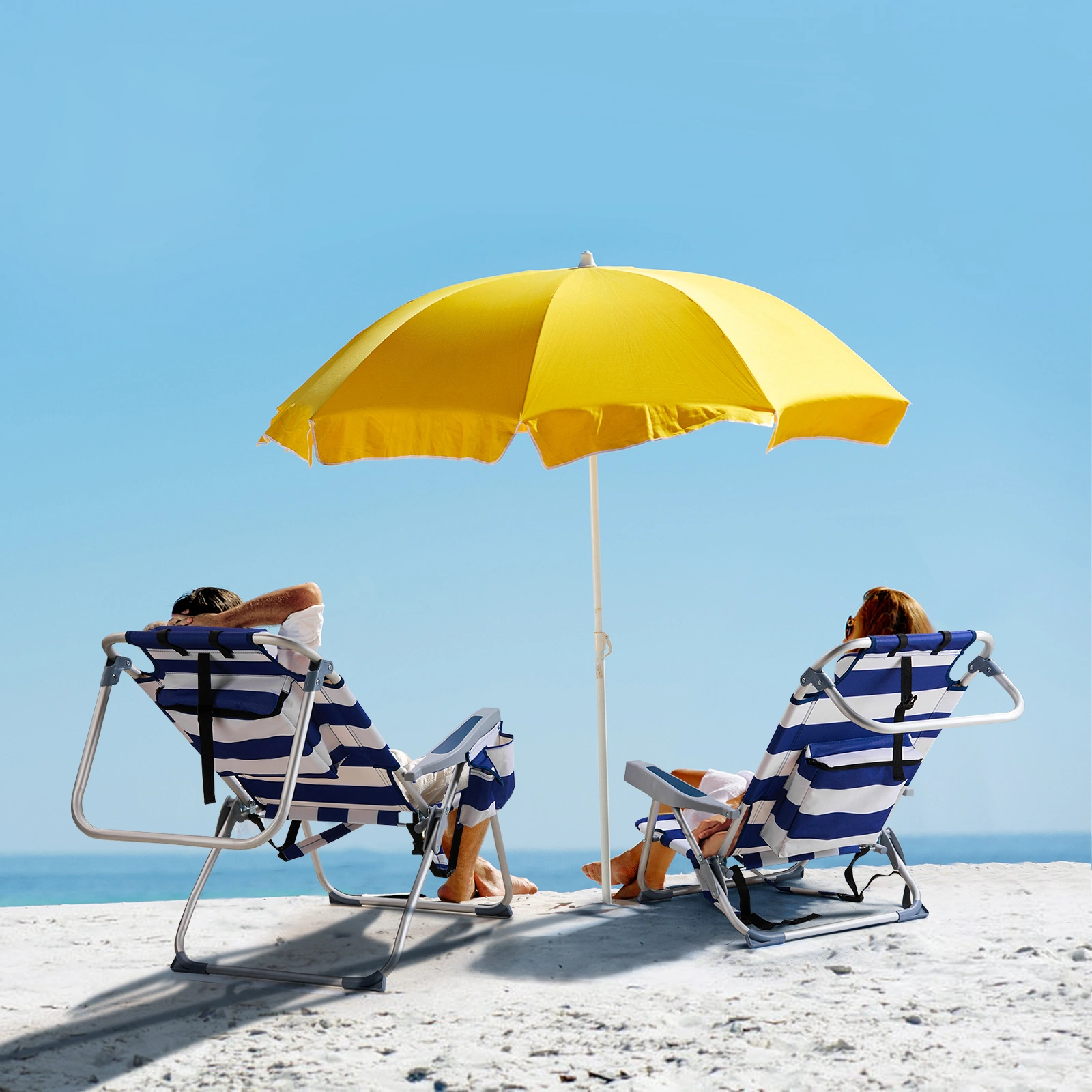 63*70*99cm Heightened Oxford Cloth Silver White Aluminum Tube Bearing 100kg Beach Chair Blue Stripes view 12