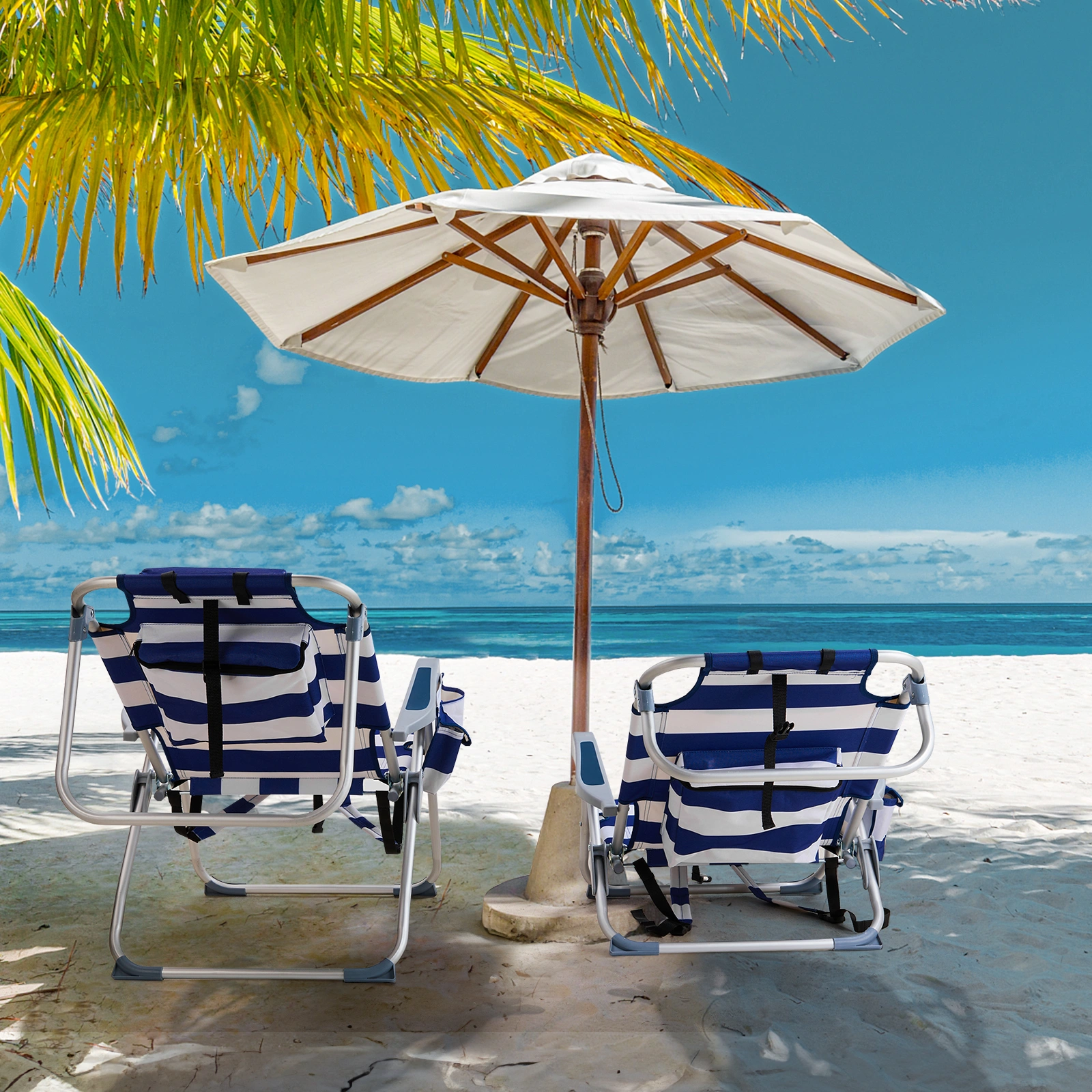63*70*99cm Heightened Oxford Cloth Silver White Aluminum Tube Bearing 100kg Beach Chair Blue Stripes view 13