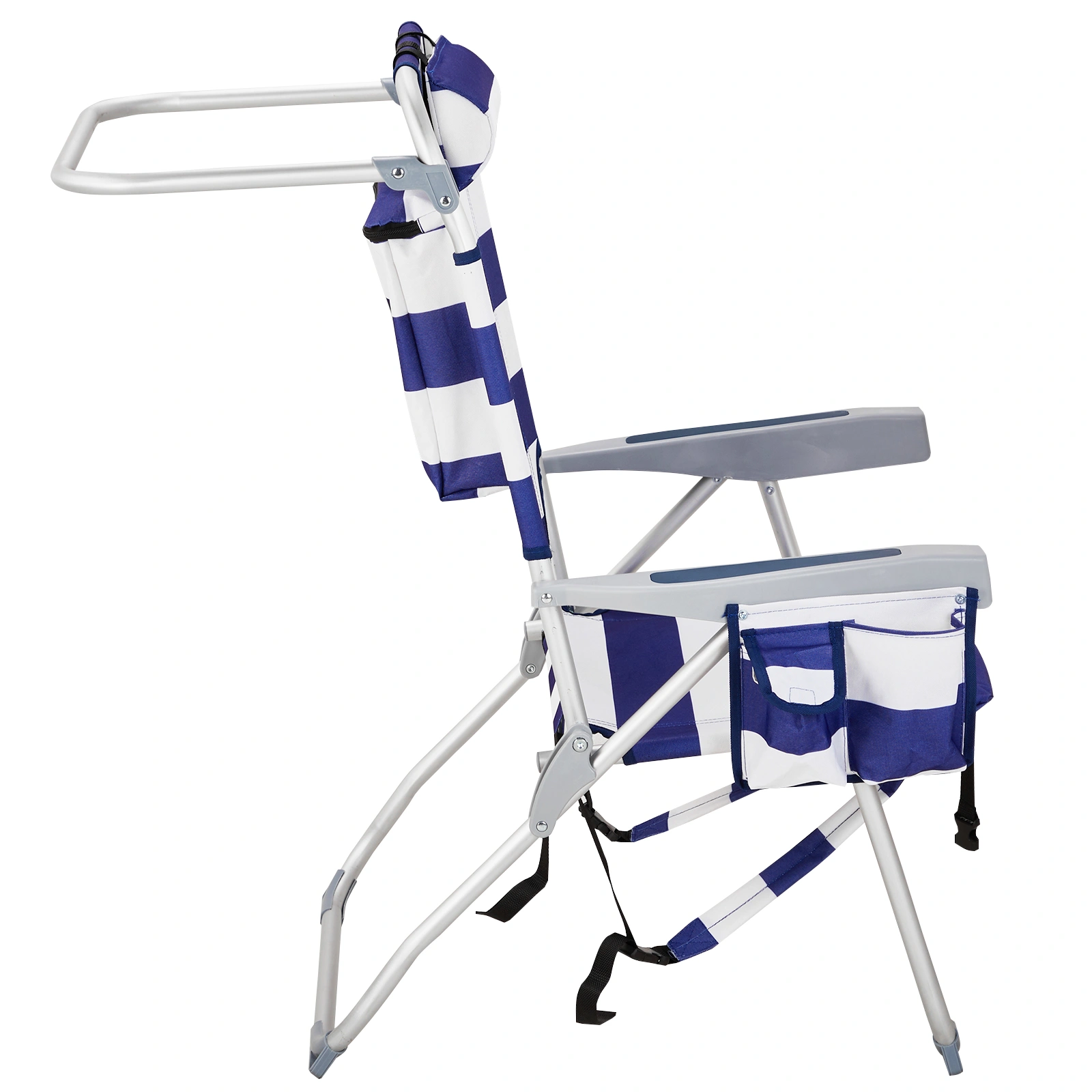 63*70*99cm Heightened Oxford Cloth Silver White Aluminum Tube Bearing 100kg Beach Chair Blue Stripes view 2