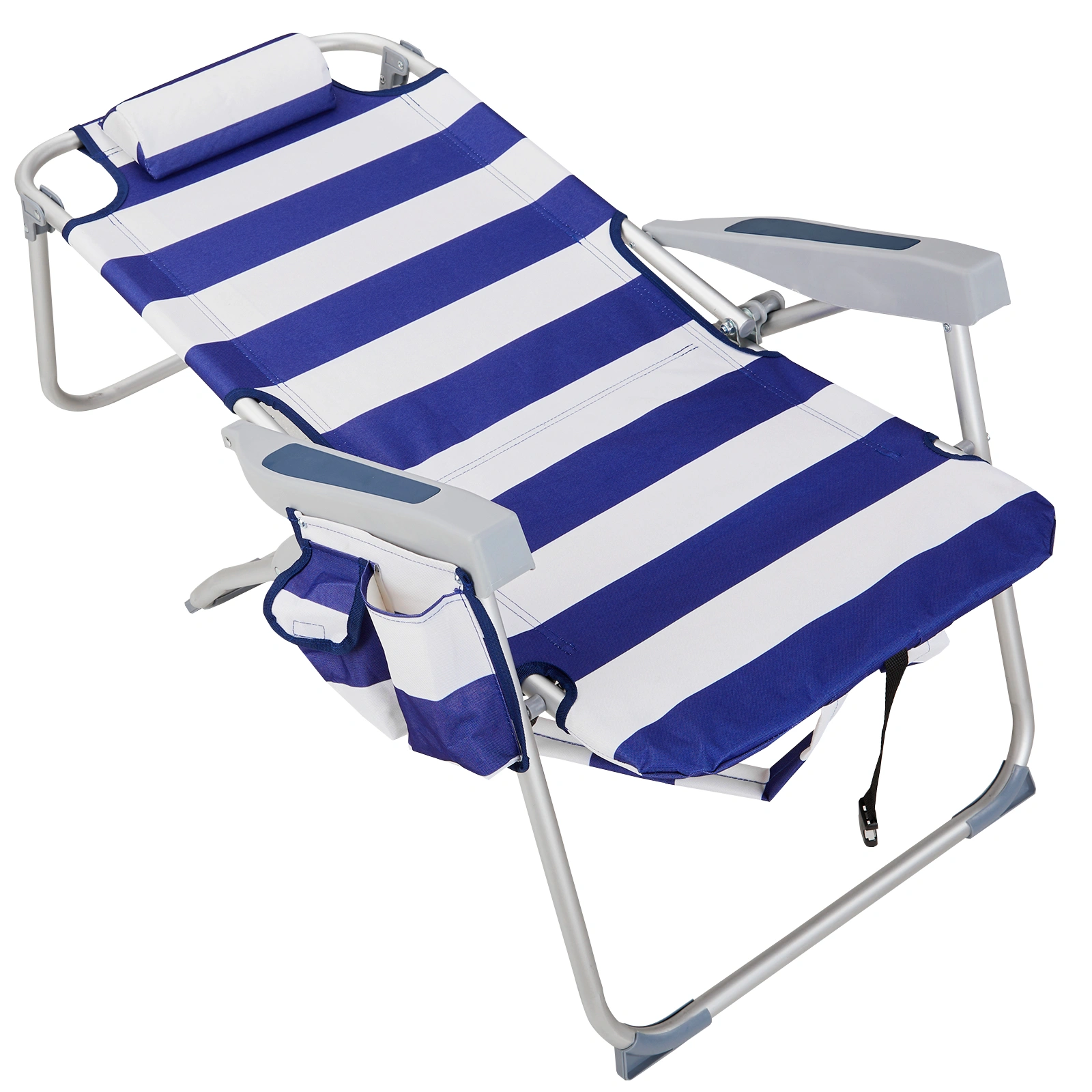 63*70*99cm Heightened Oxford Cloth Silver White Aluminum Tube Bearing 100kg Beach Chair Blue Stripes view 3