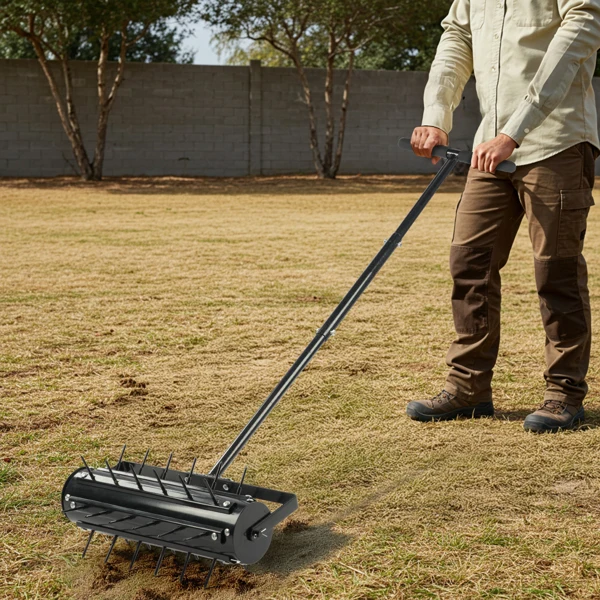 17-inch Lawn Aerator, Rolling Aerator Lawn Tool with T-shaped Handle, Heavy Duty Lawn Aerator Tool, Grass Aerator & Garden Tools for Aeration & Soil Health, Black view 2