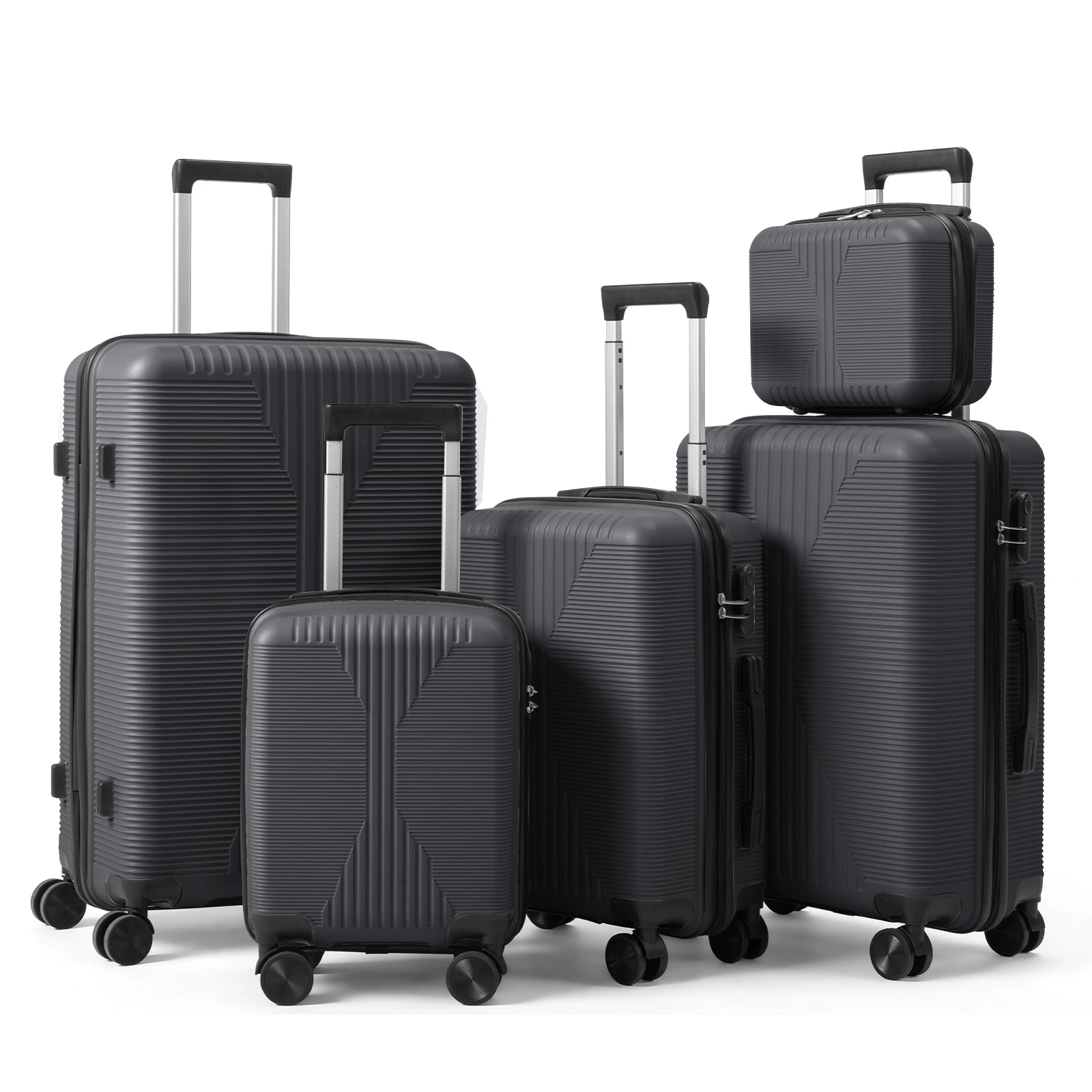 Non-TSA customs lock 5-in-1 PP trolley case, 12in, 16in, 20in, 24in, 28in, PP, dark gray