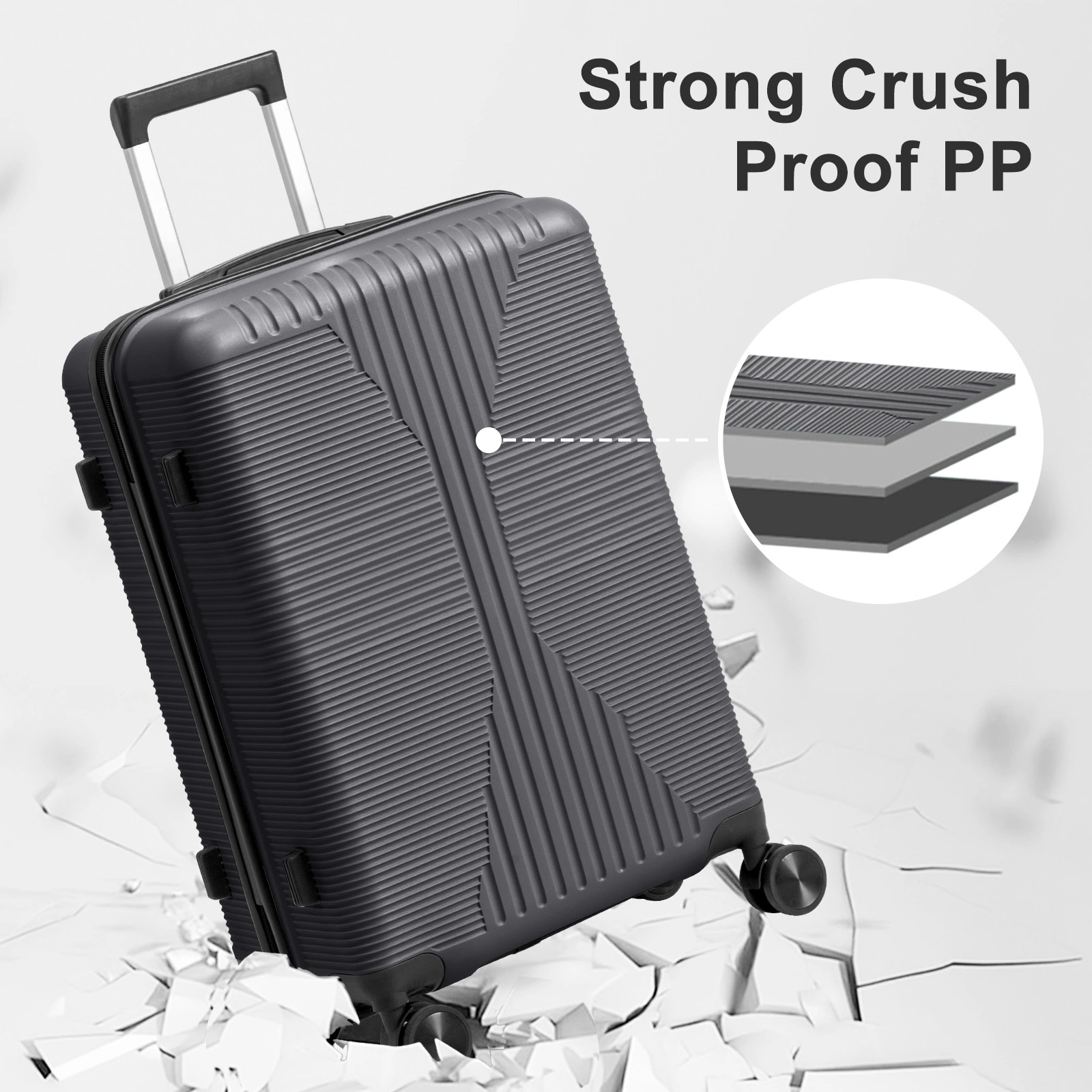Non-TSA customs lock 5-in-1 PP trolley case, 12in, 16in, 20in, 24in, 28in, PP, dark gray view 27