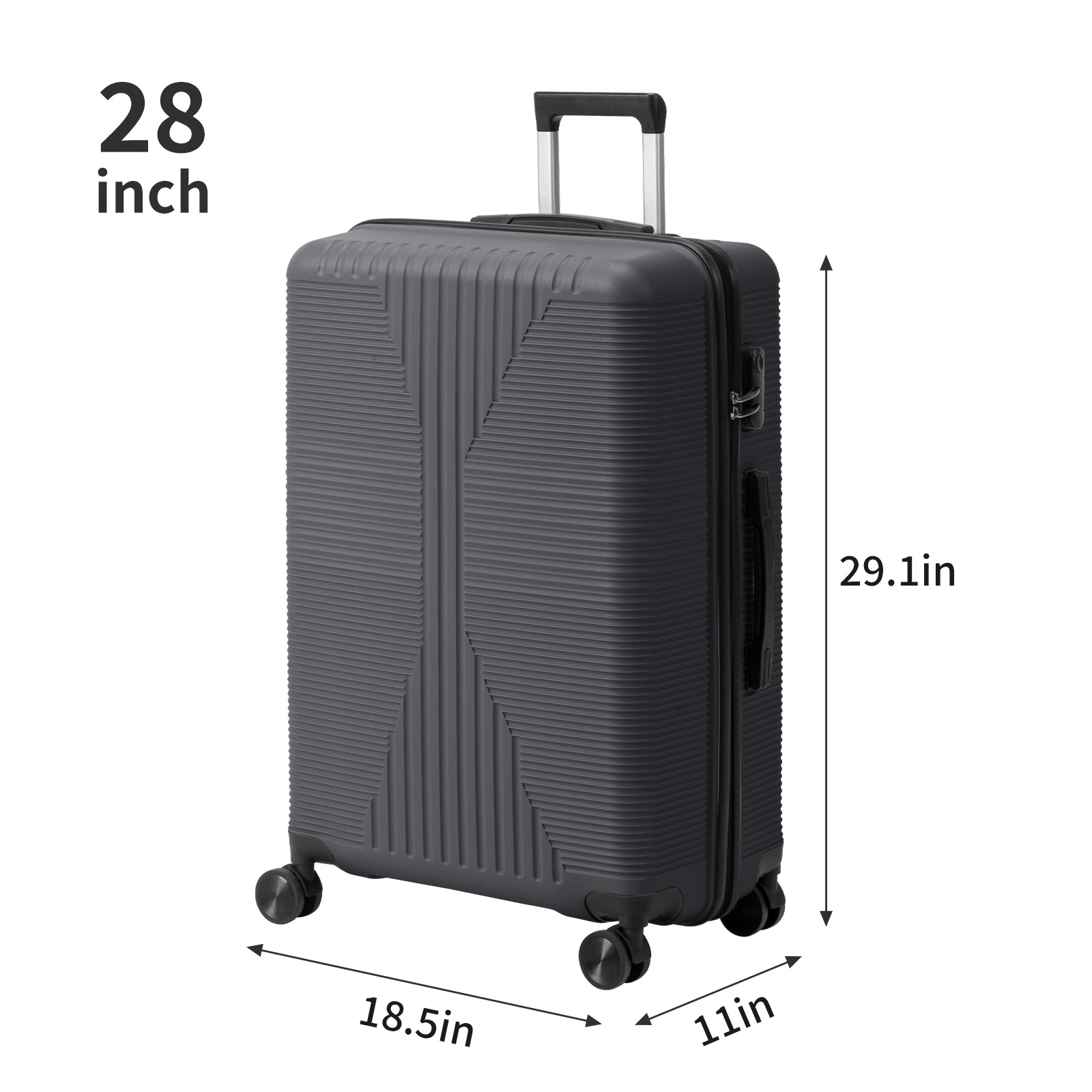 Non-TSA customs lock 5-in-1 PP trolley case, 12in, 16in, 20in, 24in, 28in, PP, dark gray view 9