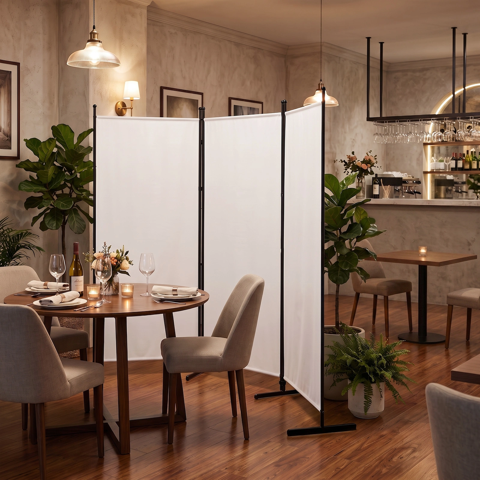 3-Fold Foldable Screen 160g Plastic Feet Polyester Fabric Carbon Steel Frame Room Divider 6FT Off-White view 12
