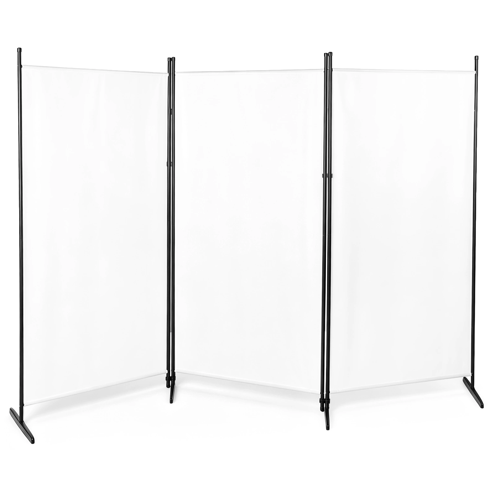 3-Fold Foldable Screen 160g Plastic Feet Polyester Fabric Carbon Steel Frame Room Divider 6FT Off-White view 2