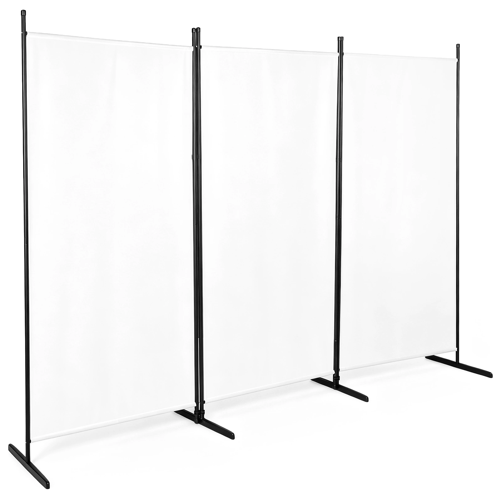 3-Fold Foldable Screen 160g Plastic Feet Polyester Fabric Carbon Steel Frame Room Divider 6FT Off-White view 3