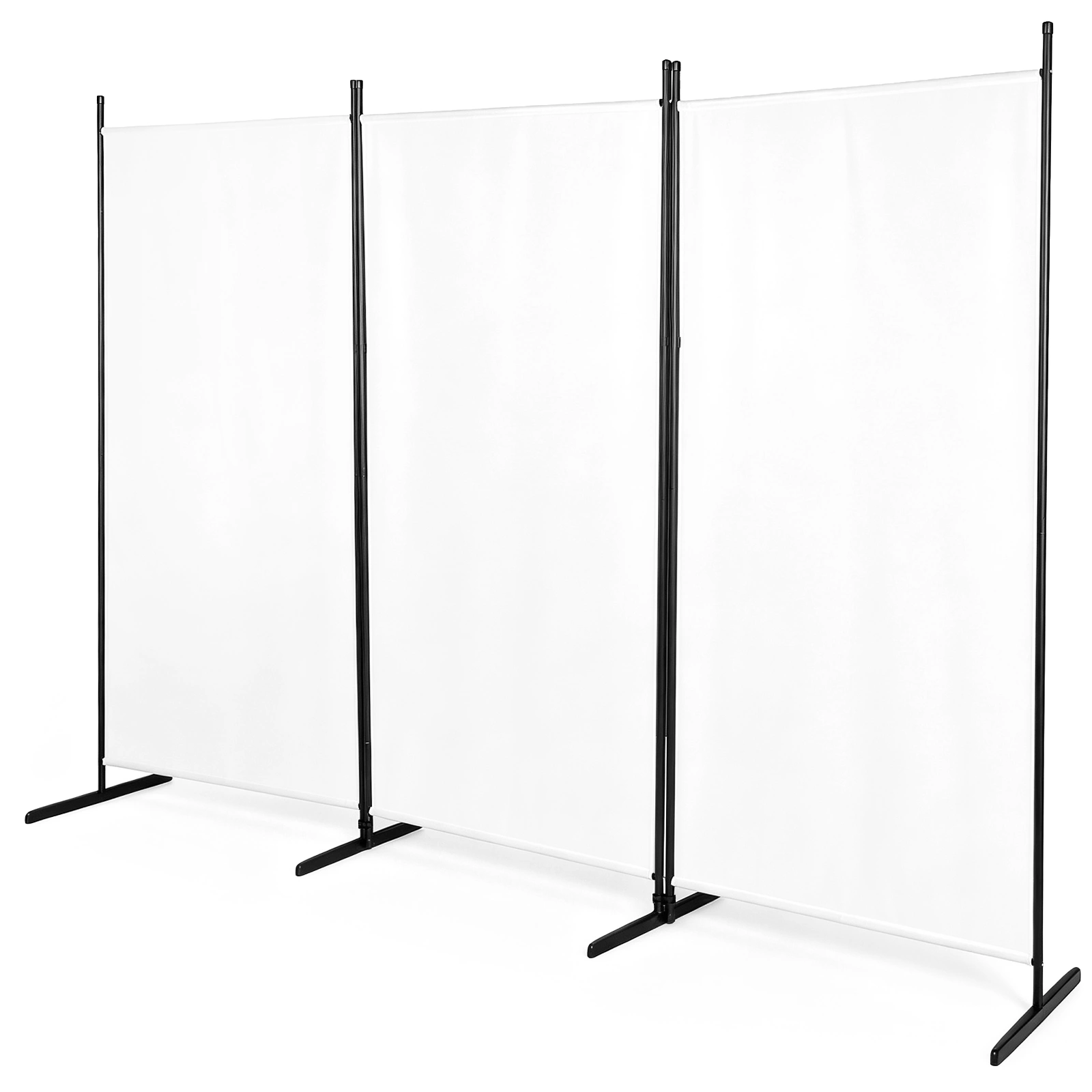 3-Fold Foldable Screen 160g Plastic Feet Polyester Fabric Carbon Steel Frame Room Divider 6FT Off-White view 4