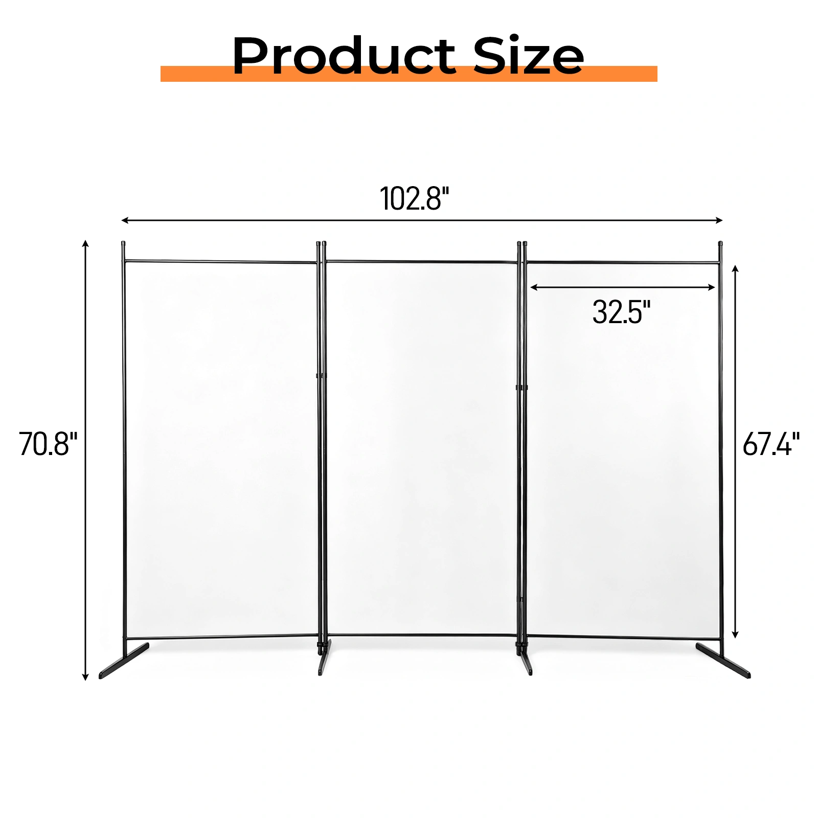 3-Fold Foldable Screen 160g Plastic Feet Polyester Fabric Carbon Steel Frame Room Divider 6FT Off-White view 6