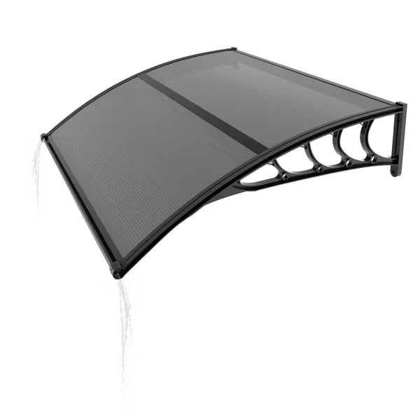 Awning for Door Entrance with Drainage Sink, 40x40 Inch Window Canopy Exterior, UV Rain Snow Protection for House Porch Patio Deck, Black Bracket & Brown Board view 2