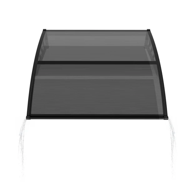 Awning for Door Entrance with Drainage Sink, 40x40 Inch Window Canopy Exterior, UV Rain Snow Protection for House Porch Patio Deck, Black Bracket & Brown Board view 3
