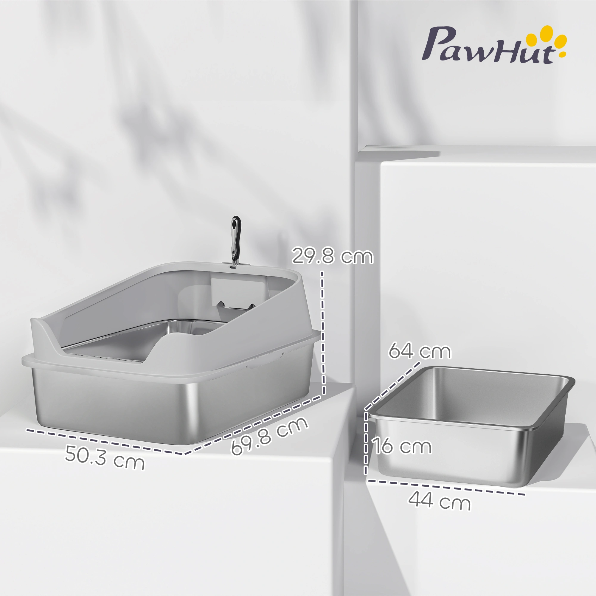 Cat Litter Box 23" x 19" Large Self-Cleaning Litter Box with Scoop, Smoke Gray, Top Entry Hooded Cat Litter Box view 2