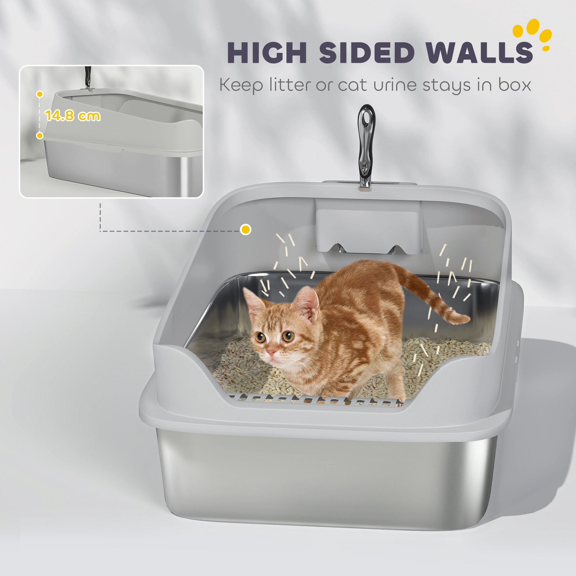 Cat Litter Box 23" x 19" Large Self-Cleaning Litter Box with Scoop, Smoke Gray, Top Entry Hooded Cat Litter Box view 5