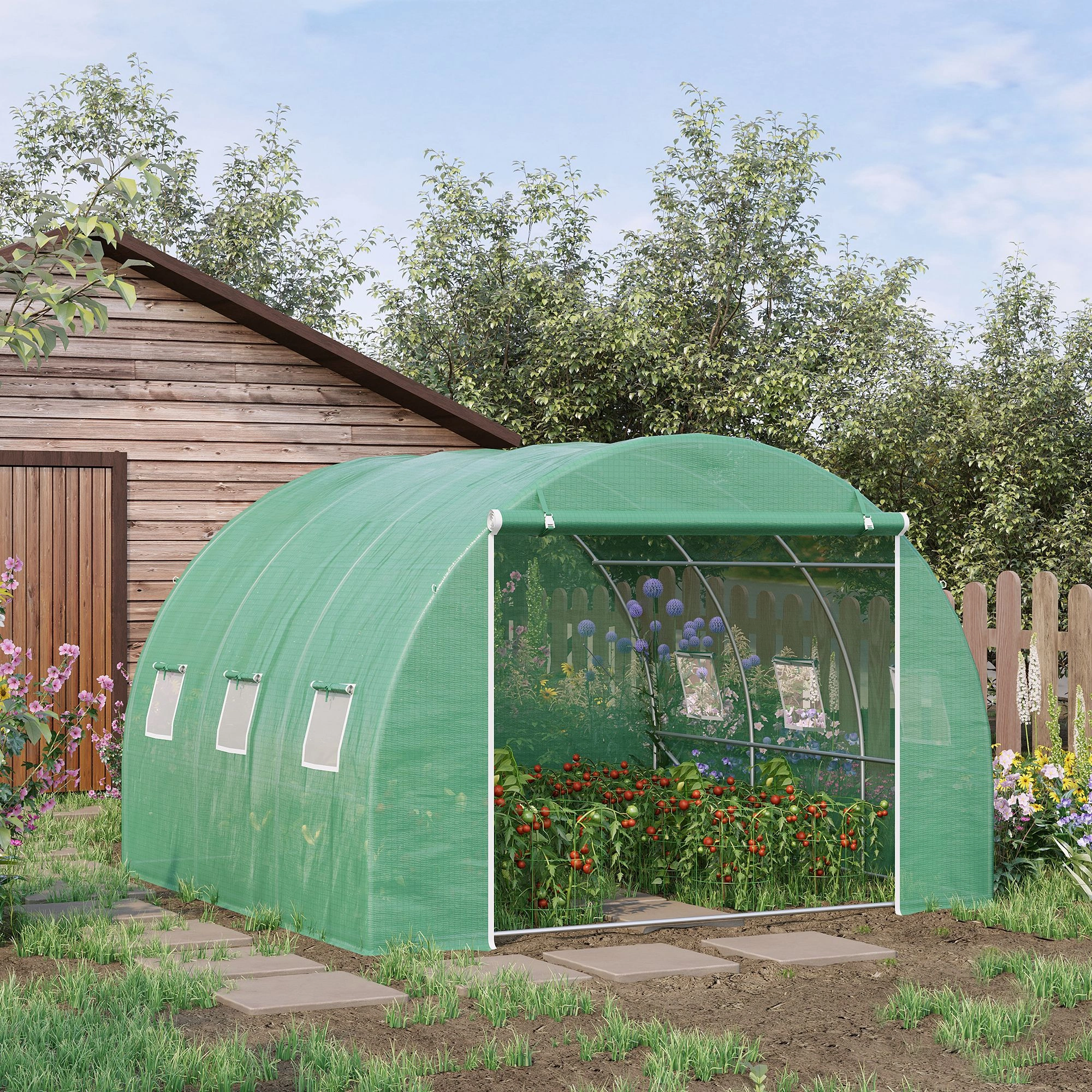 10x10x7 FT Tunnel Greenhouse Walk-in Plant Shelter Transparent PE Cover Doors with Zippers view 2