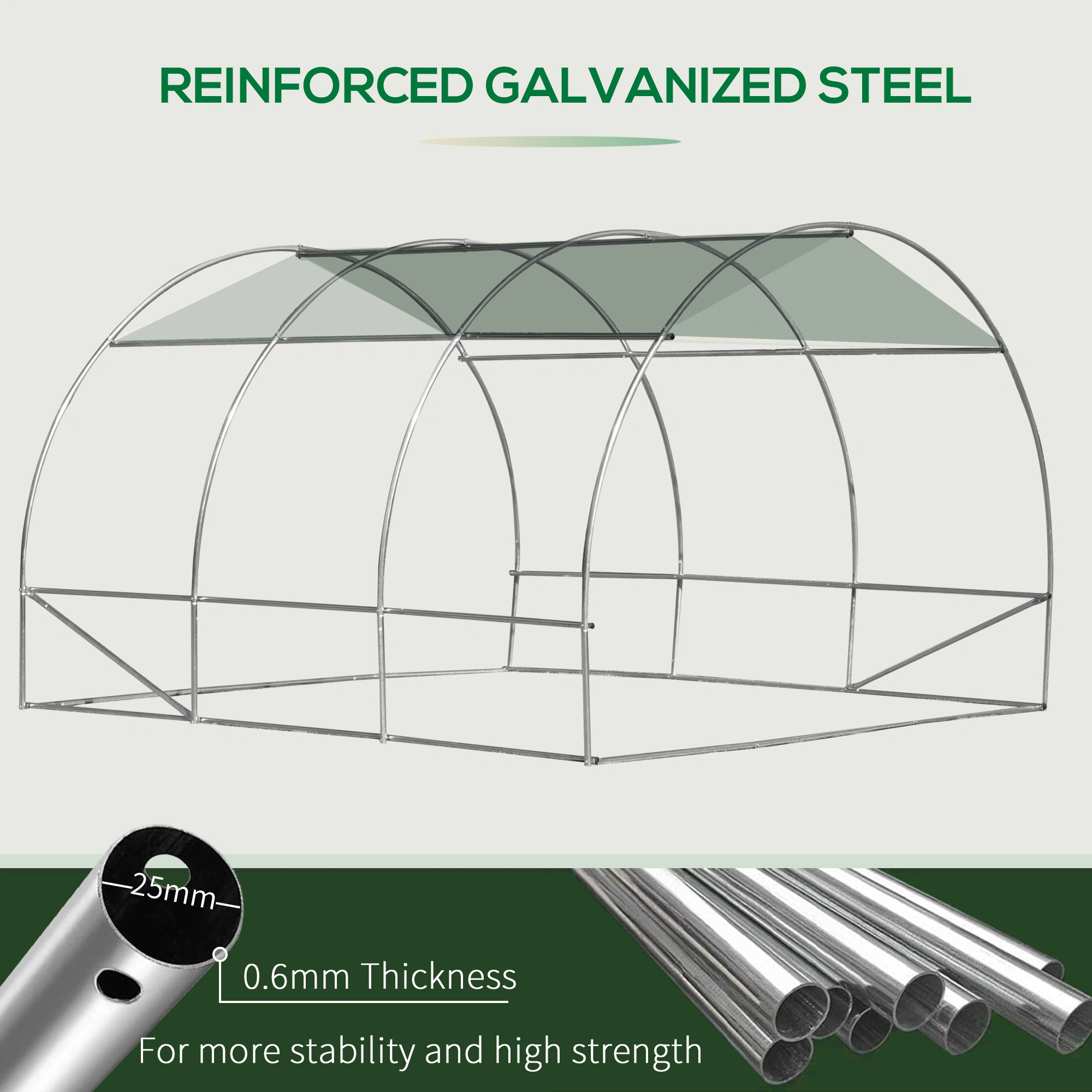 10x10x7 FT Tunnel Greenhouse Walk-in Plant Shelter Transparent PE Cover Doors with Zippers view 3