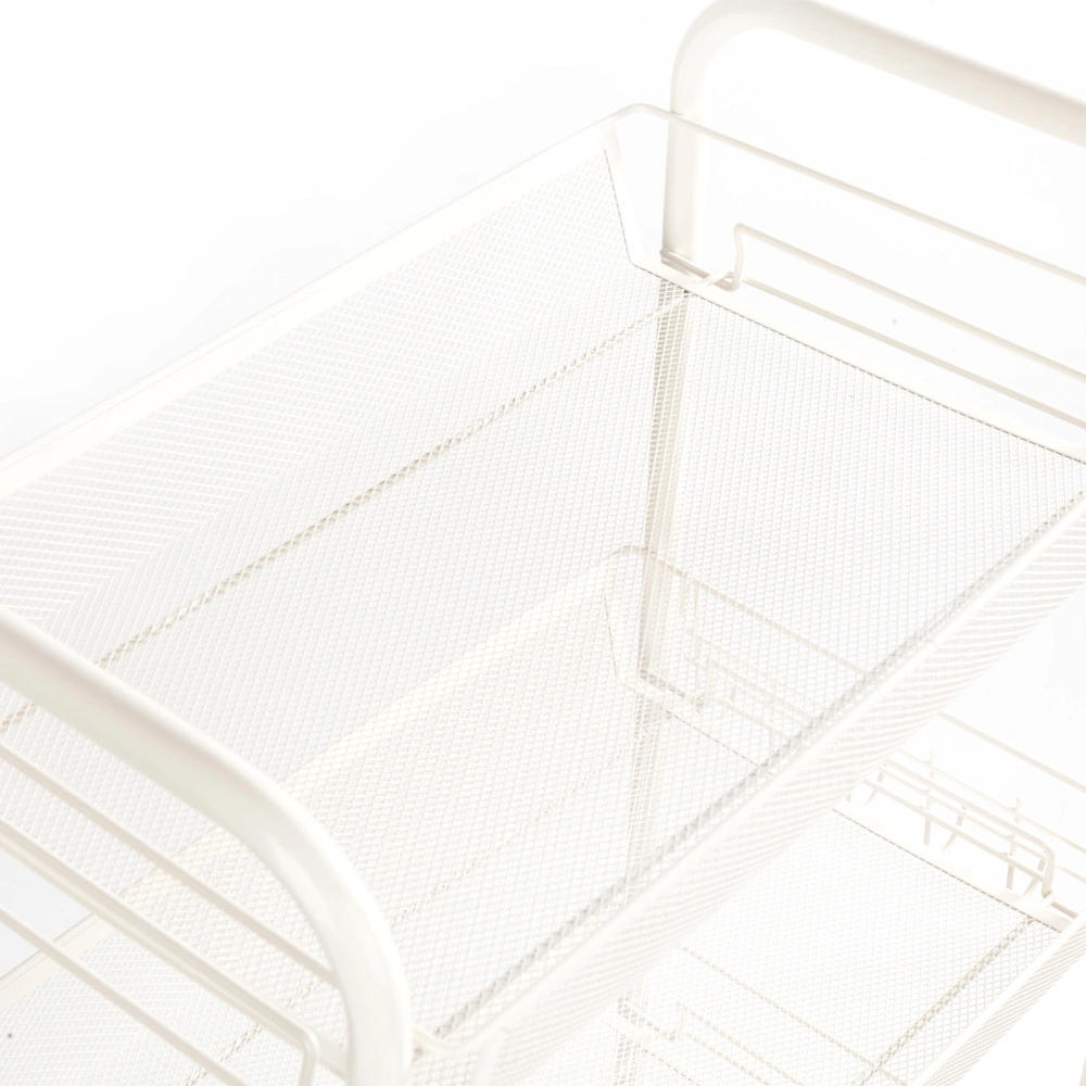 3-Tier Honeycomb Mesh Storage Cart with Hook, Ivory White Rolling Organizer view 3