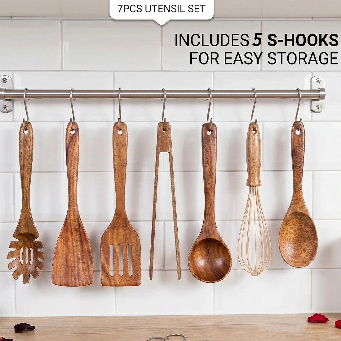 7PCS Wooden Cooking Utensils Set, Wooden Spoons Kitchen Utensils for Pot Stirring