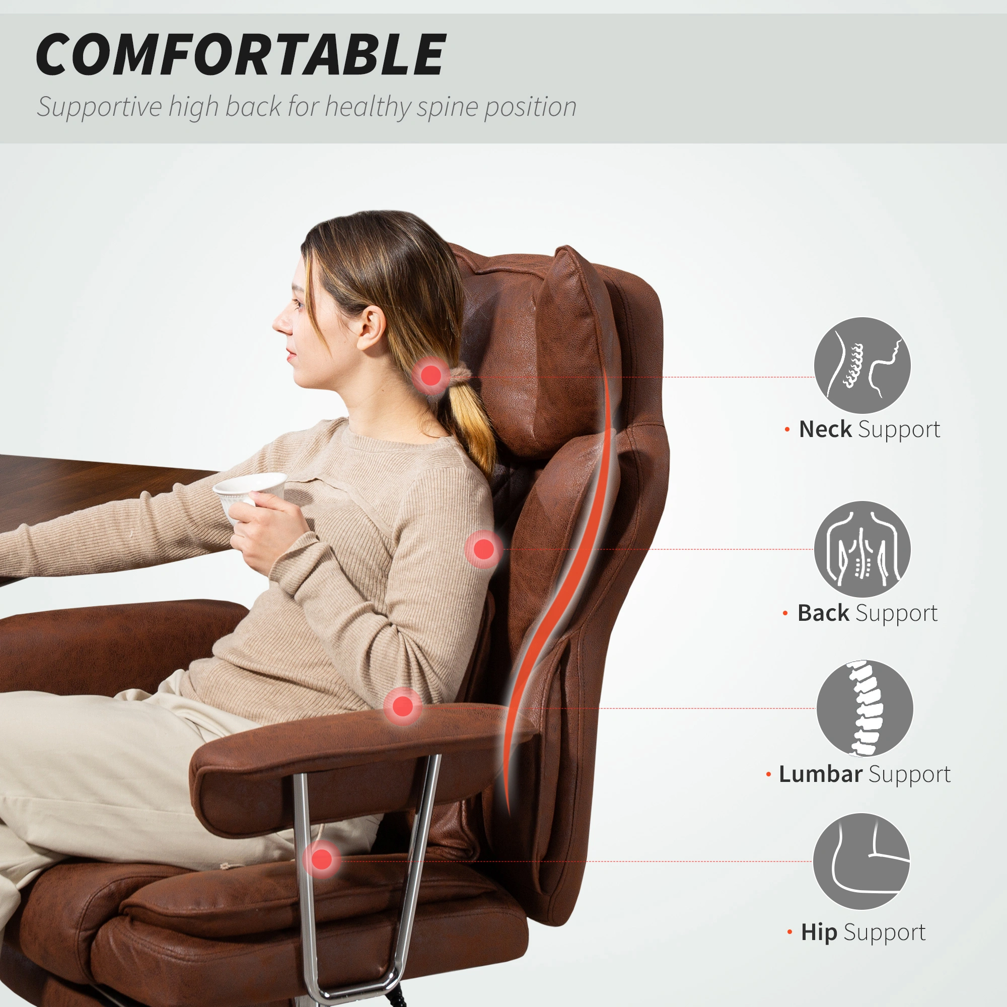 Ergonomic Massage Office Chair - Adjustable Height Swivel Computer Desk Chair view 3