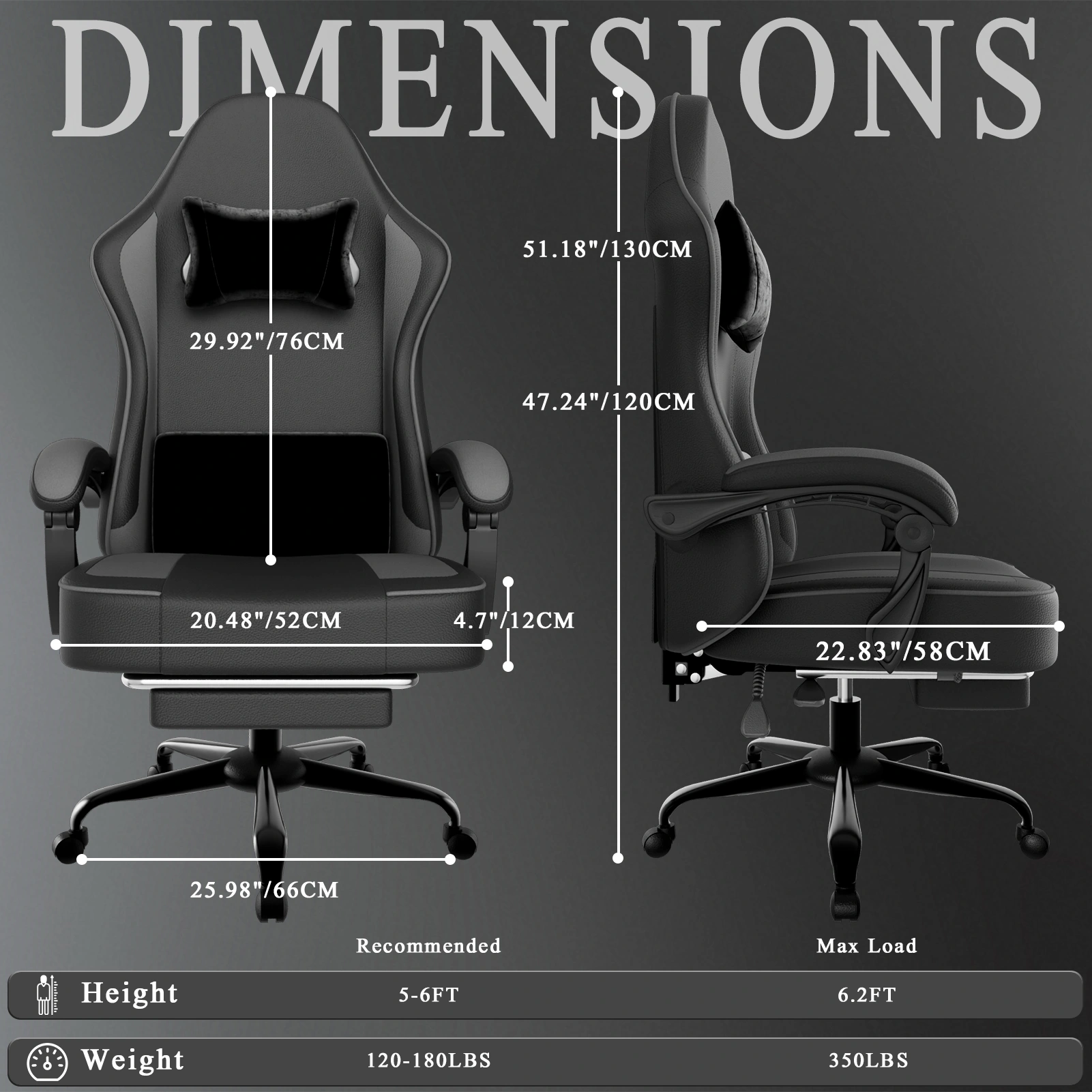 Ergonomic Gaming Chair with Footrest & Pocket Spring Cushion, Breathable PU Leather, Adjustable Headrest & Lumbar Support for Adults view 4