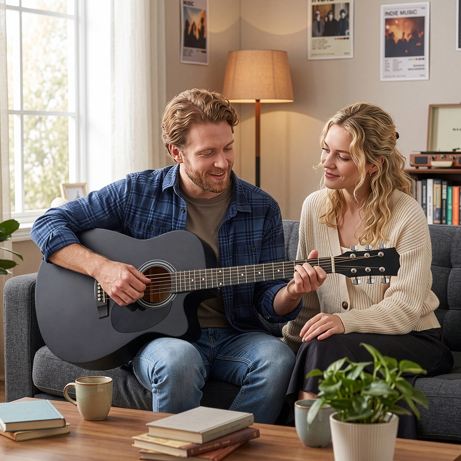 40 Inch Acoustic Guitar for Beginners, GA Body, Basswood, Matte Black, 6-String Student Folk Guitar with Case, Picks & Strap view 10