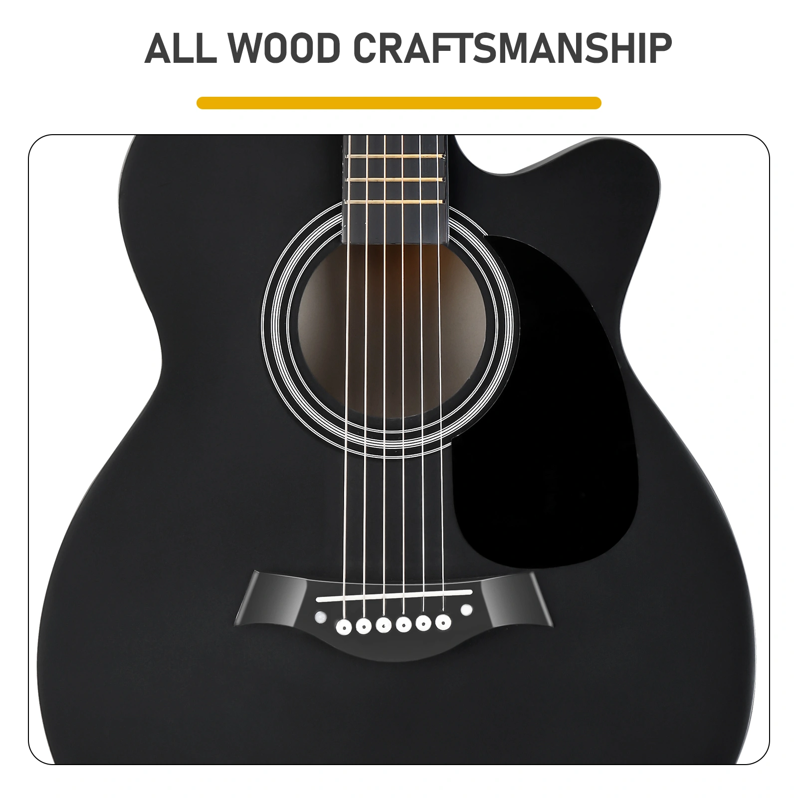 40 Inch Acoustic Guitar for Beginners, GA Body, Basswood, Matte Black, 6-String Student Folk Guitar with Case, Picks & Strap view 6