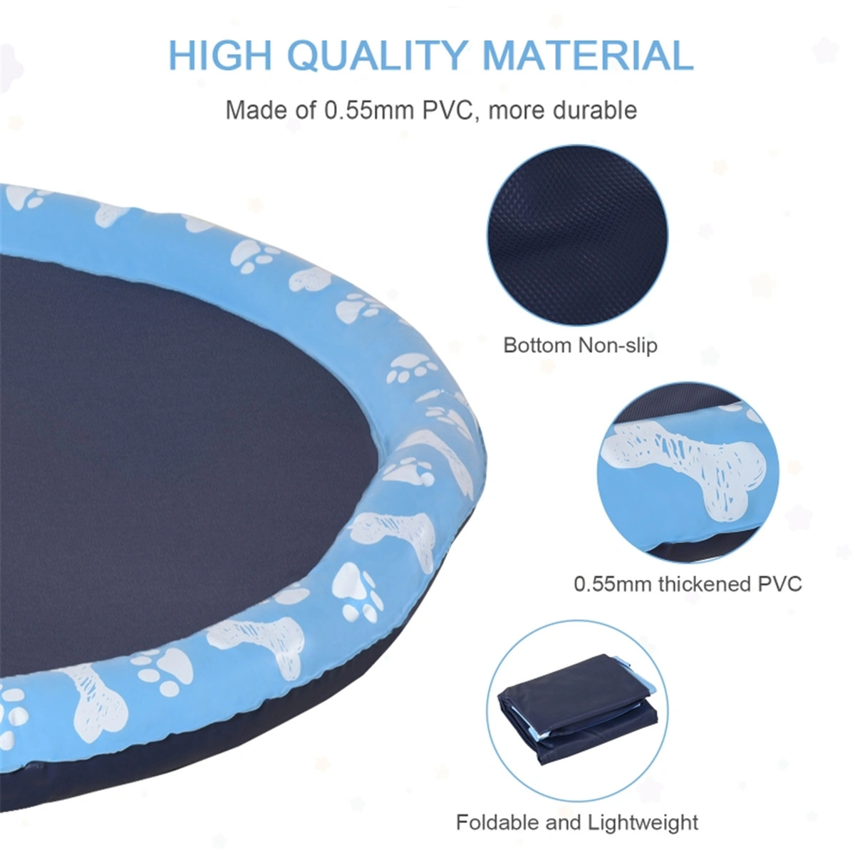170CM Large Pet Splash Sprinkler Pad, Cool Water Mat for Dogs & Cats, Outdoor Summer Cooling Play Toy, Non-Slip Puppy Grass Pad view 3