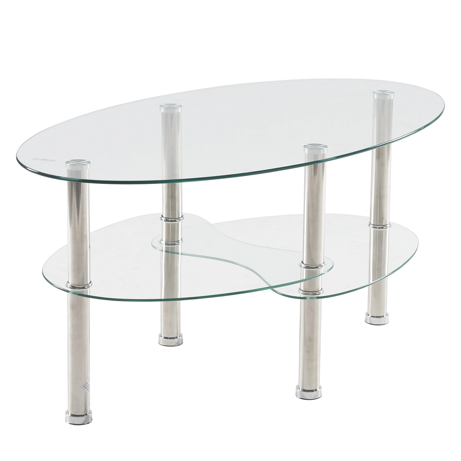 Dual Fishtail Tempered Glass Coffee Table, Clear Round Glass Top
