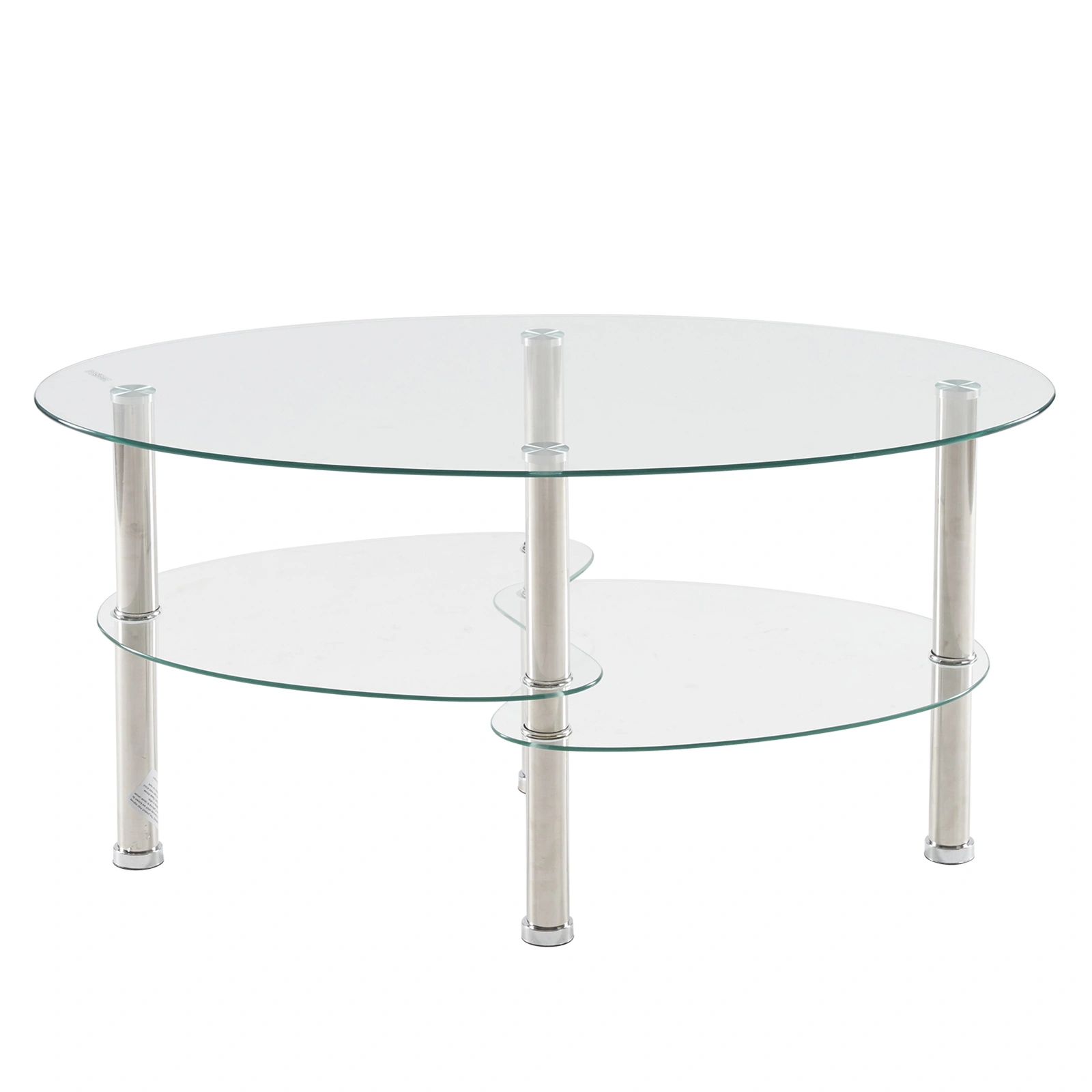 Dual Fishtail Tempered Glass Coffee Table, Clear Round Glass Top view 2