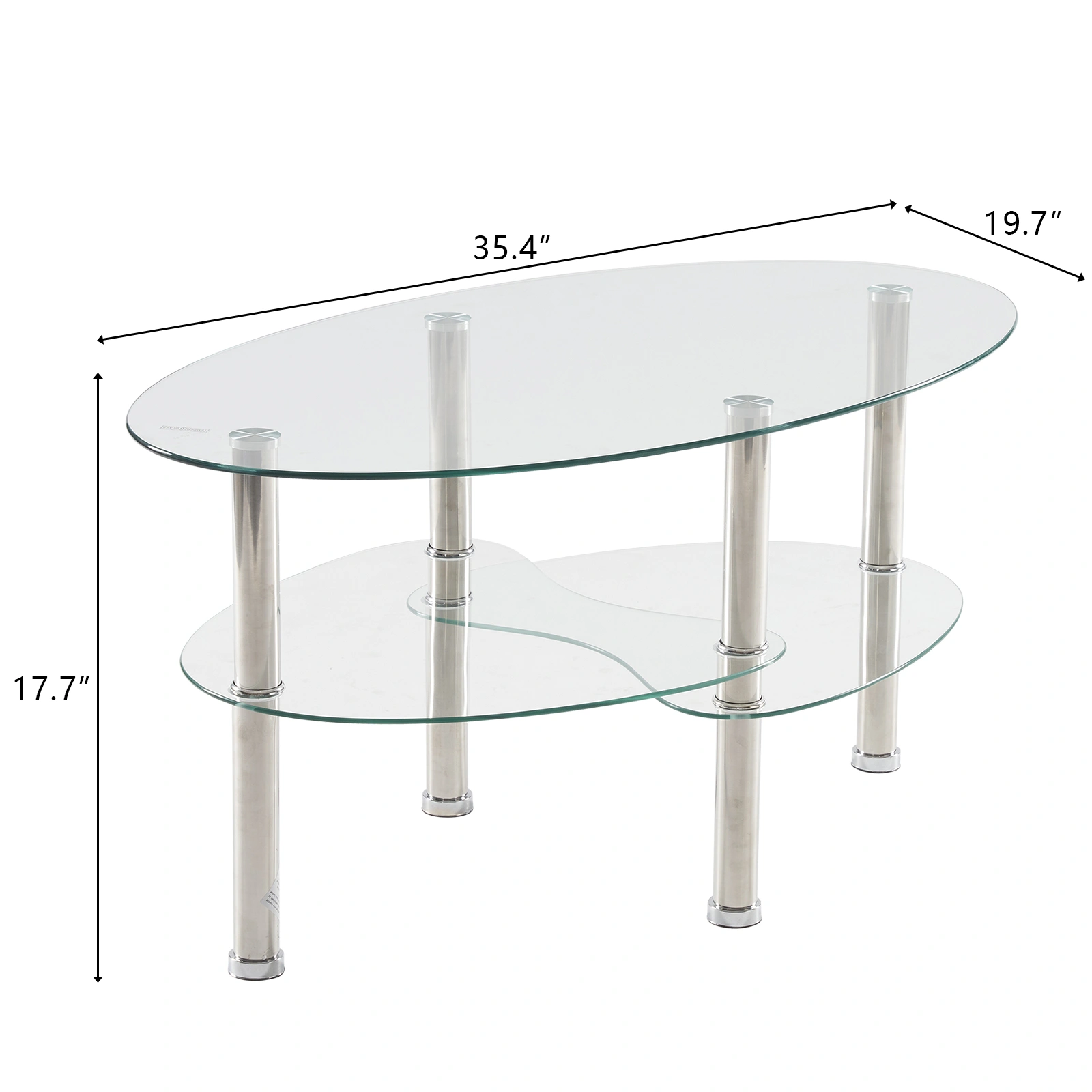 Dual Fishtail Tempered Glass Coffee Table, Clear Round Glass Top view 3