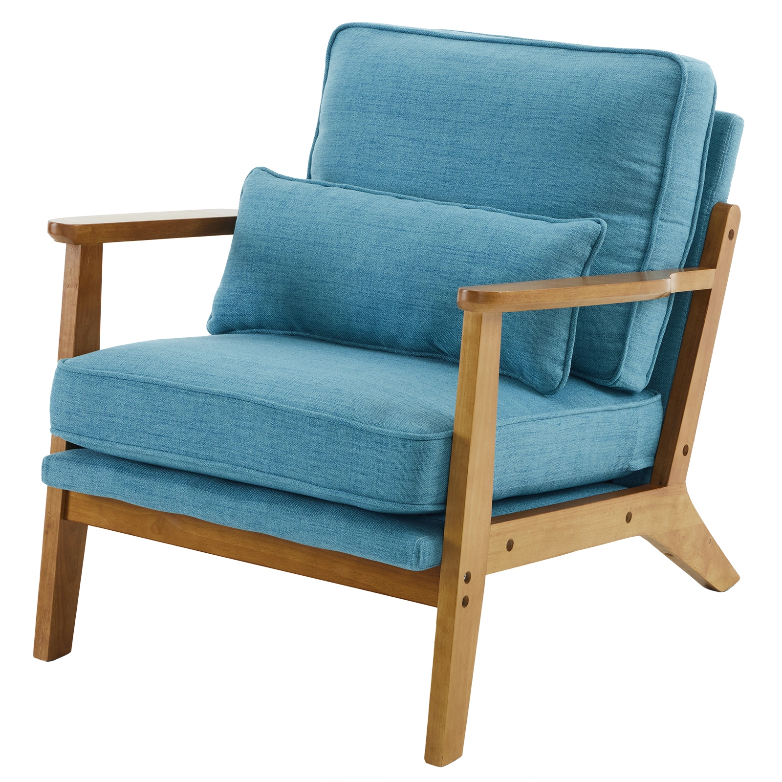 Mid-Century Accent Chair in Navy Blue Linen-Cotton Upholstery, Oak Wood Frame, 330 LBS Capacity, Sturdy Indoor Lounge Armchair view 2