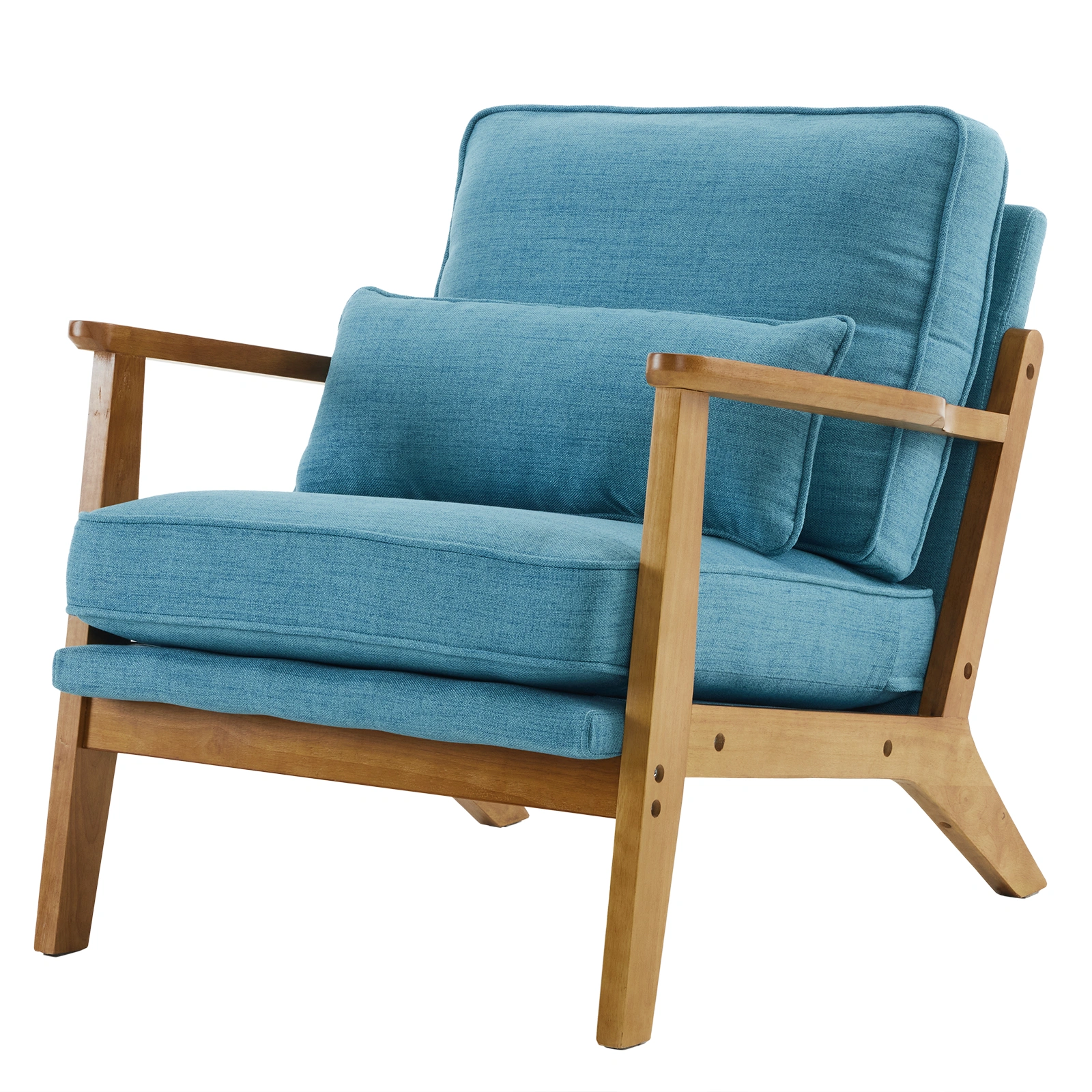 Mid-Century Accent Chair in Navy Blue Linen-Cotton Upholstery, Oak Wood Frame, 330 LBS Capacity, Sturdy Indoor Lounge Armchair view 4