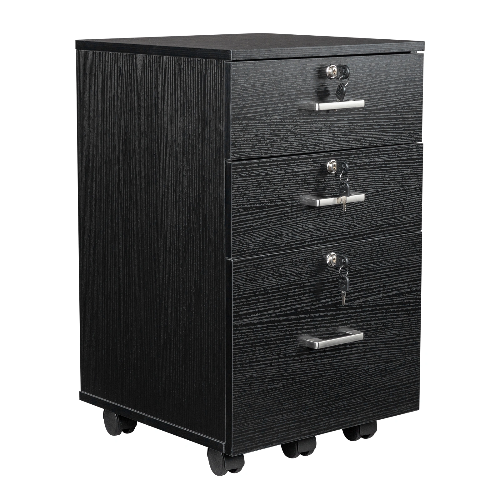 Black Wood Grain Density Board Three Drawers Wooden Filing Cabinet view 2