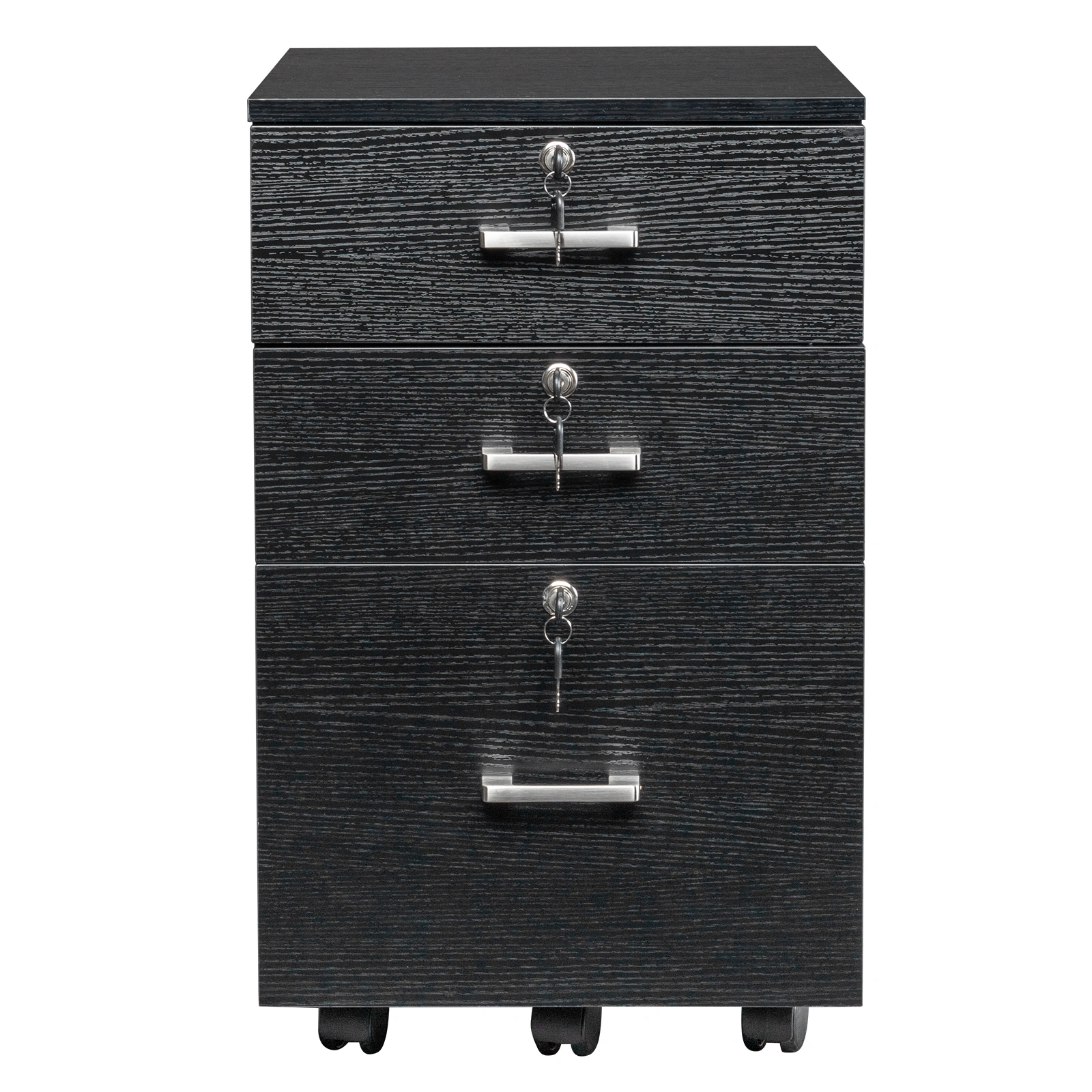 Black Wood Grain Density Board Three Drawers Wooden Filing Cabinet view 8
