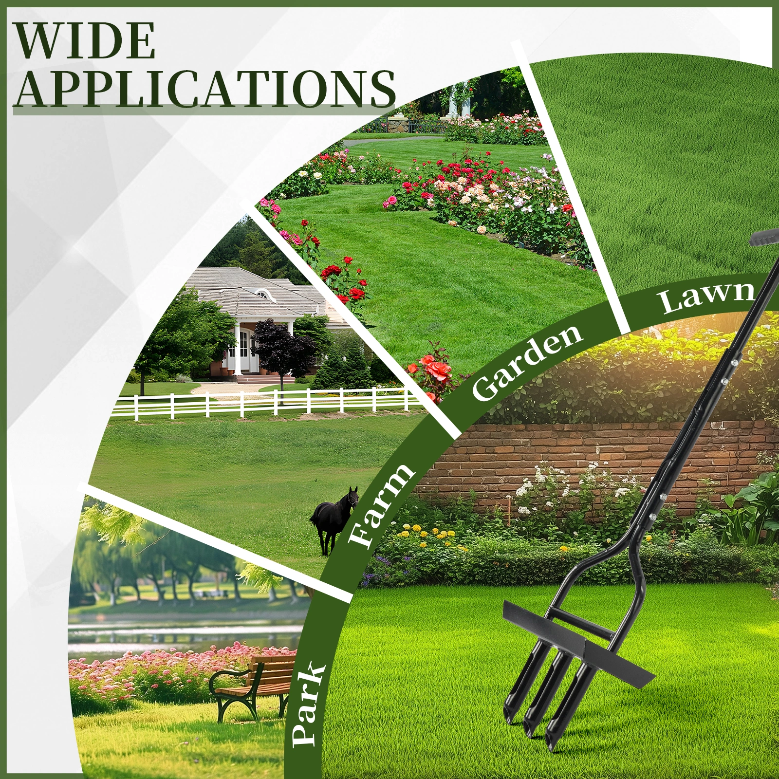 43in Lawn Aerator Garden Tool with Soil Core Tray, Manual Grass Plug Aerators & A Cleaning Tool, Coring Aeration Tools with 3 Tines for Gardening, Soil Compaction, Lawn Yard Care, Black view 7