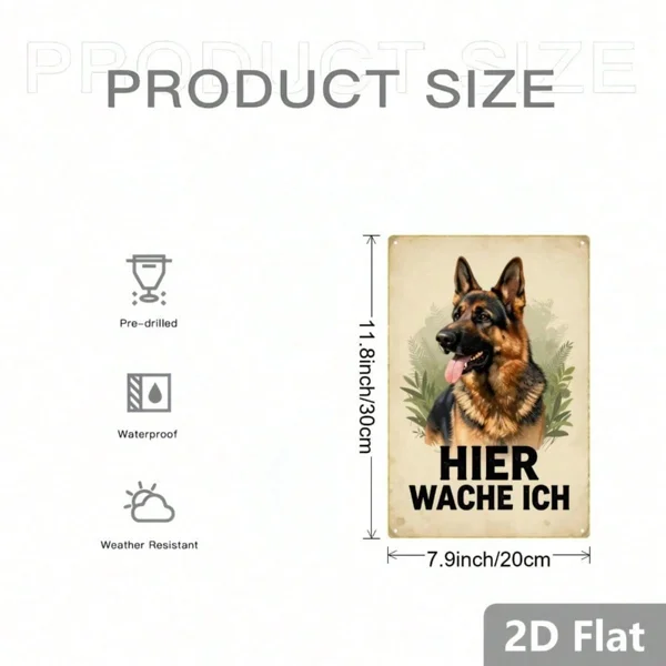 CIFbuy Vintage German Shepherd Metal Sign HIER WACHE ICH Retro Dog Wall Art Classic Animal Illustration 2D Flat Home Decor 1pc