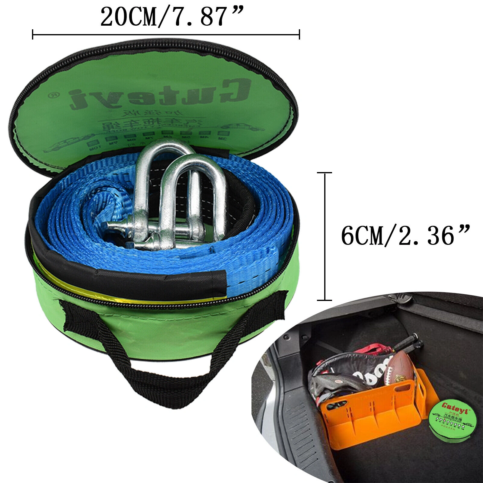 8T 16ft 5M Heavy Duty Tow Rope, High-Strength Recovery Strap with 2 Shackles & Chain, Road Rescue view 4