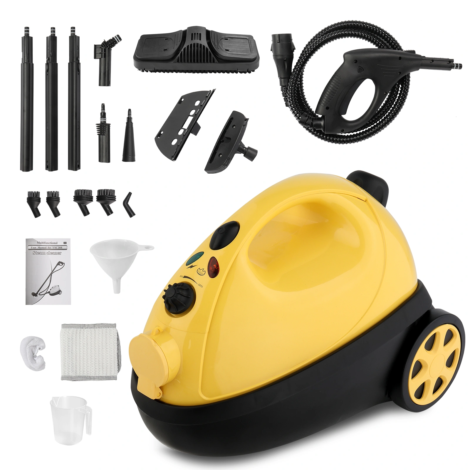 VSC28B 1500W Portable Steam Cleaner, 1.2L Tank with 19 Accessories, Multipurpose Steamer for Floors, Carpet, Windows, Cars and More, Yellow